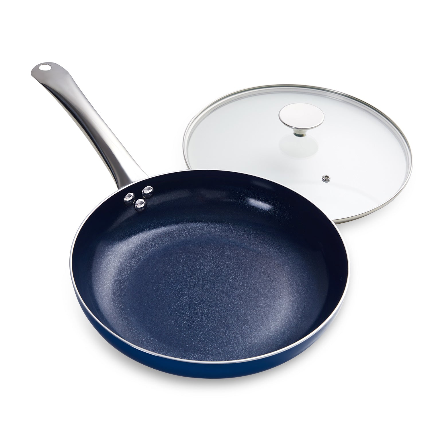 MICHELANGELO 8 Inch Frying Pan Nonstick, Ceramic Frying Pan with Glass Lid, Blue