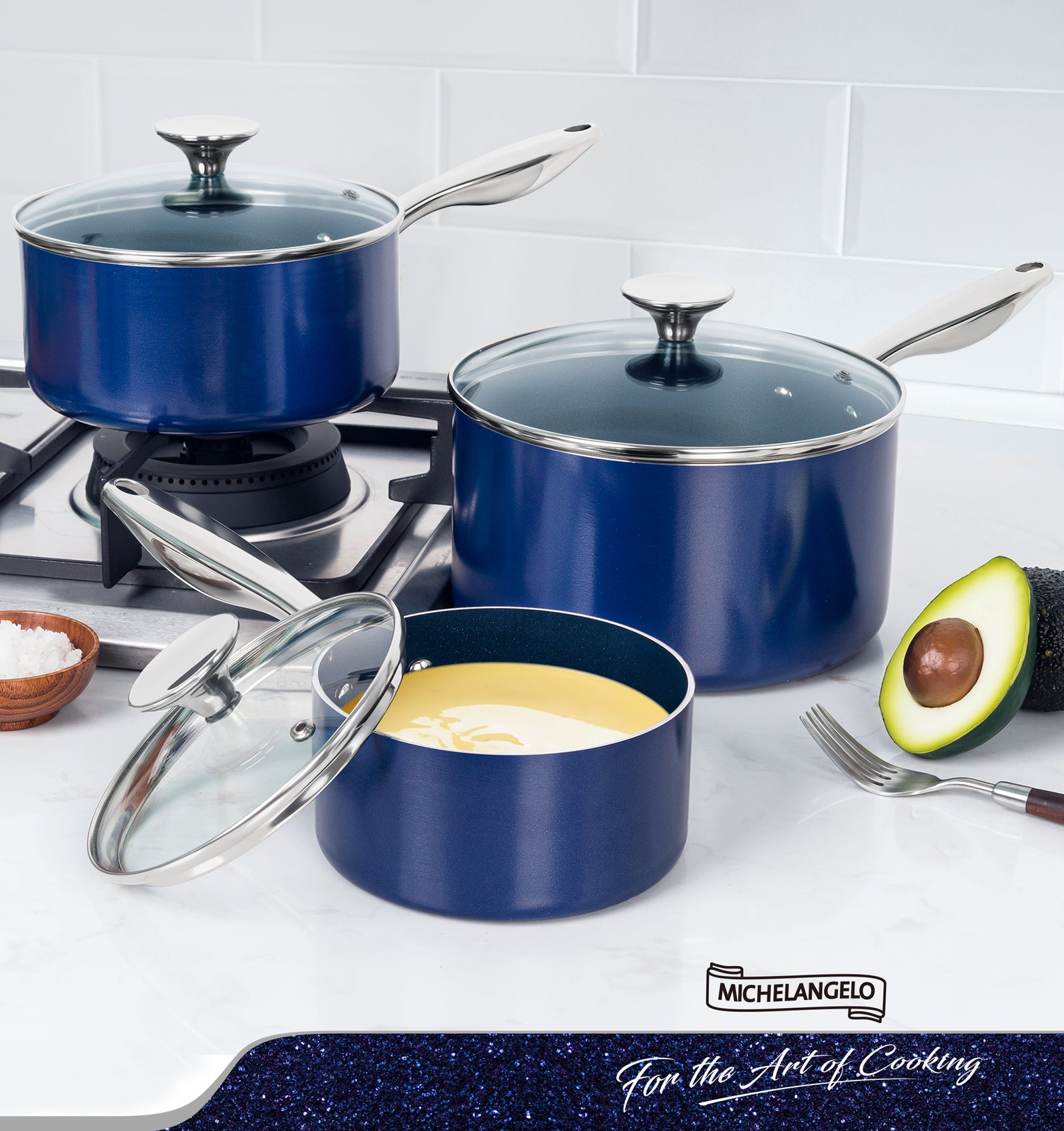 MICHELANGELO Sauce Pan Sets, Ceramic Saucepans with Lids, 1Qt & 2Qt & 3Qt