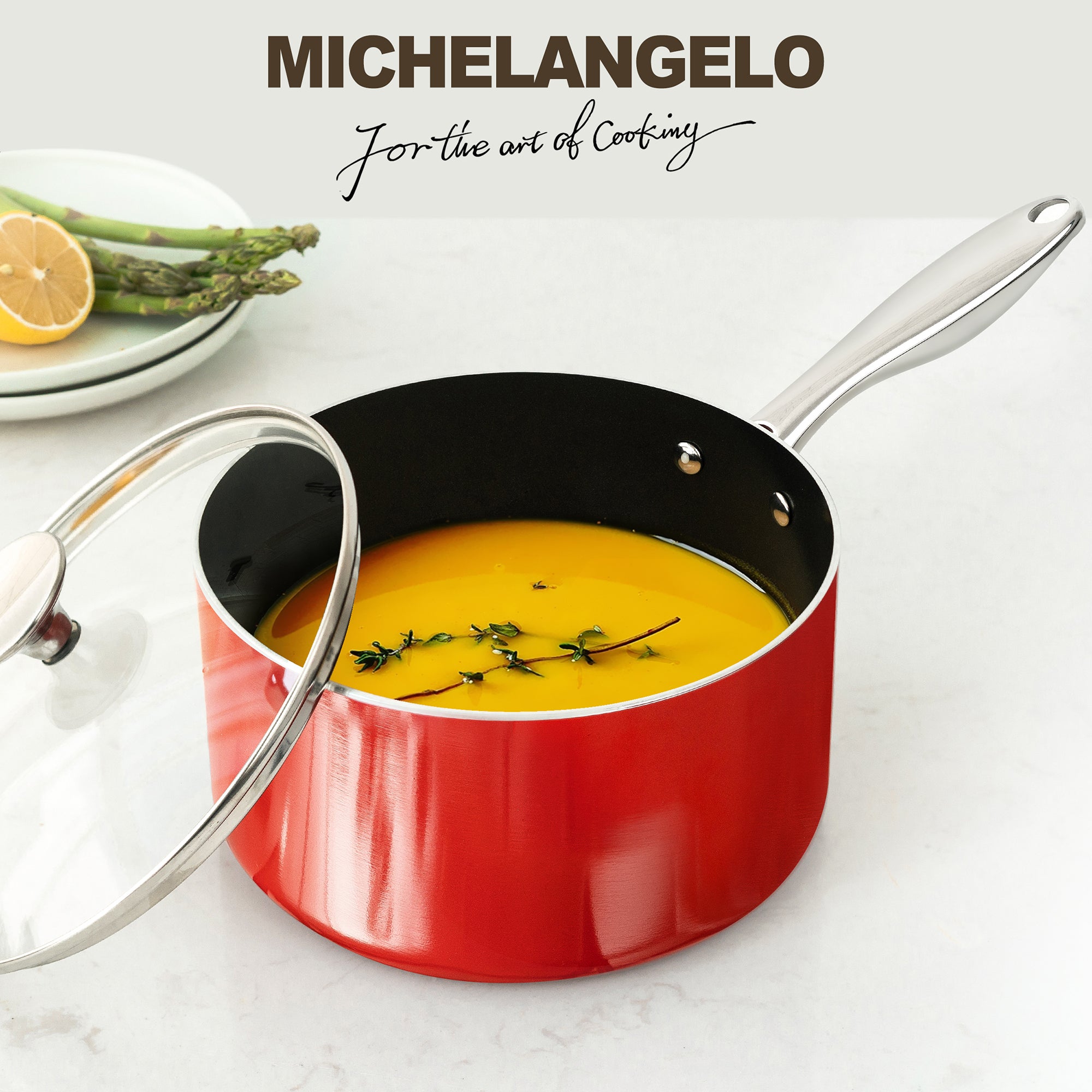 MICHELANGELO Sauce Pan Sets, Ceramic Saucepans with Lids, 1Qt & 2Qt & 3Qt