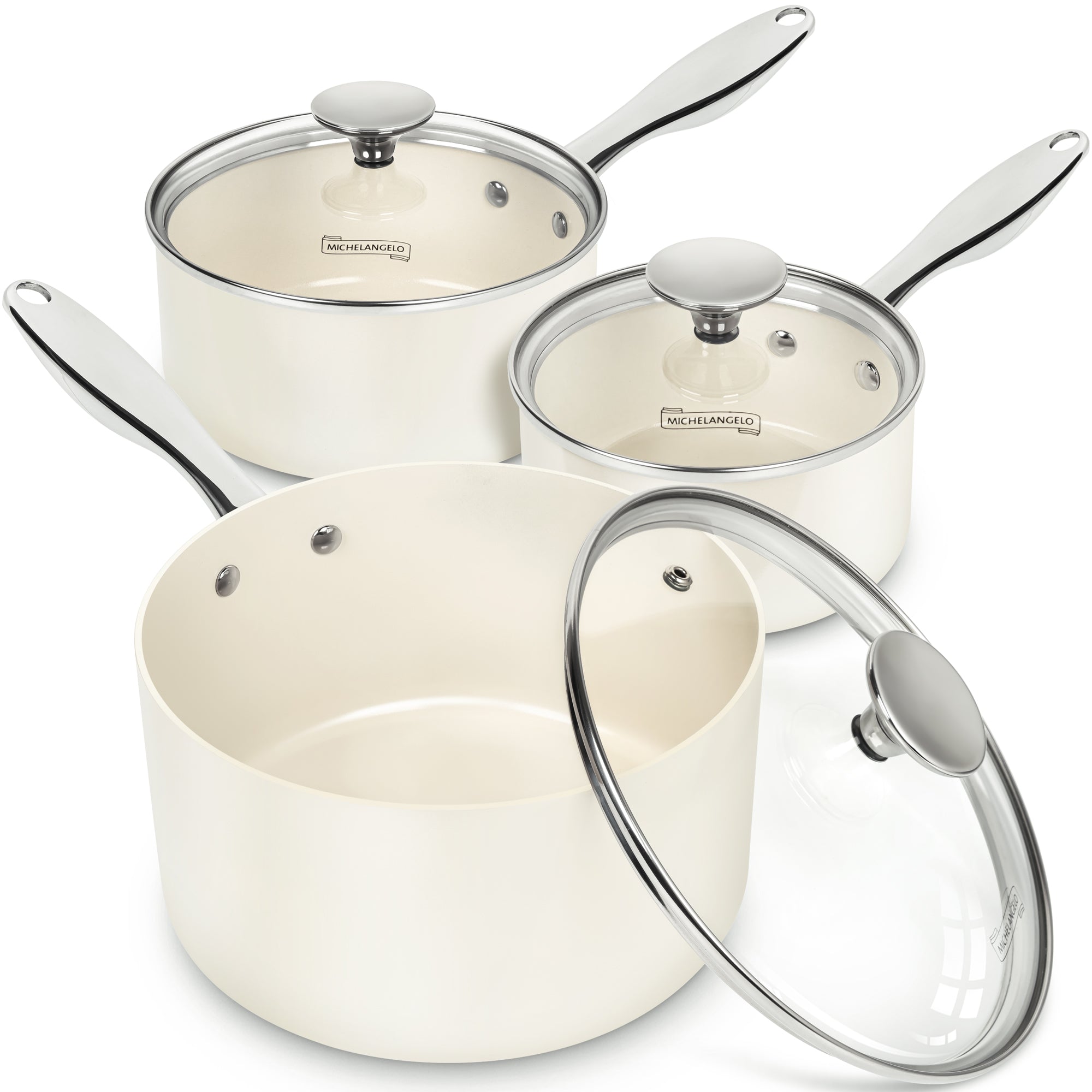 MICHELANGELO Sauce Pan Sets, Ceramic Saucepans with Lid, 1Qt & 2Qt & 3Qt