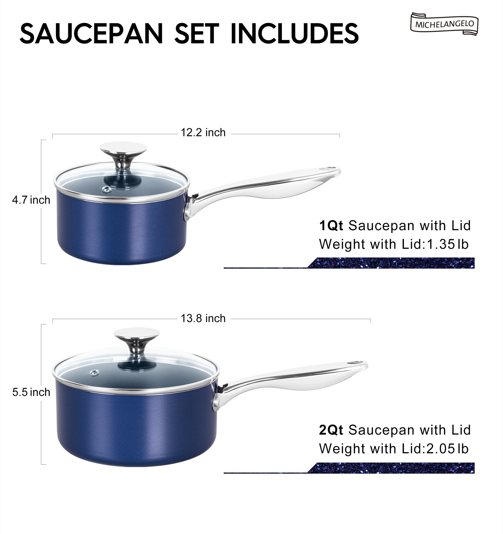 MICHELANGELO Saucepan Set, 1Qt & 2Qt Ceramic Sauce Pan