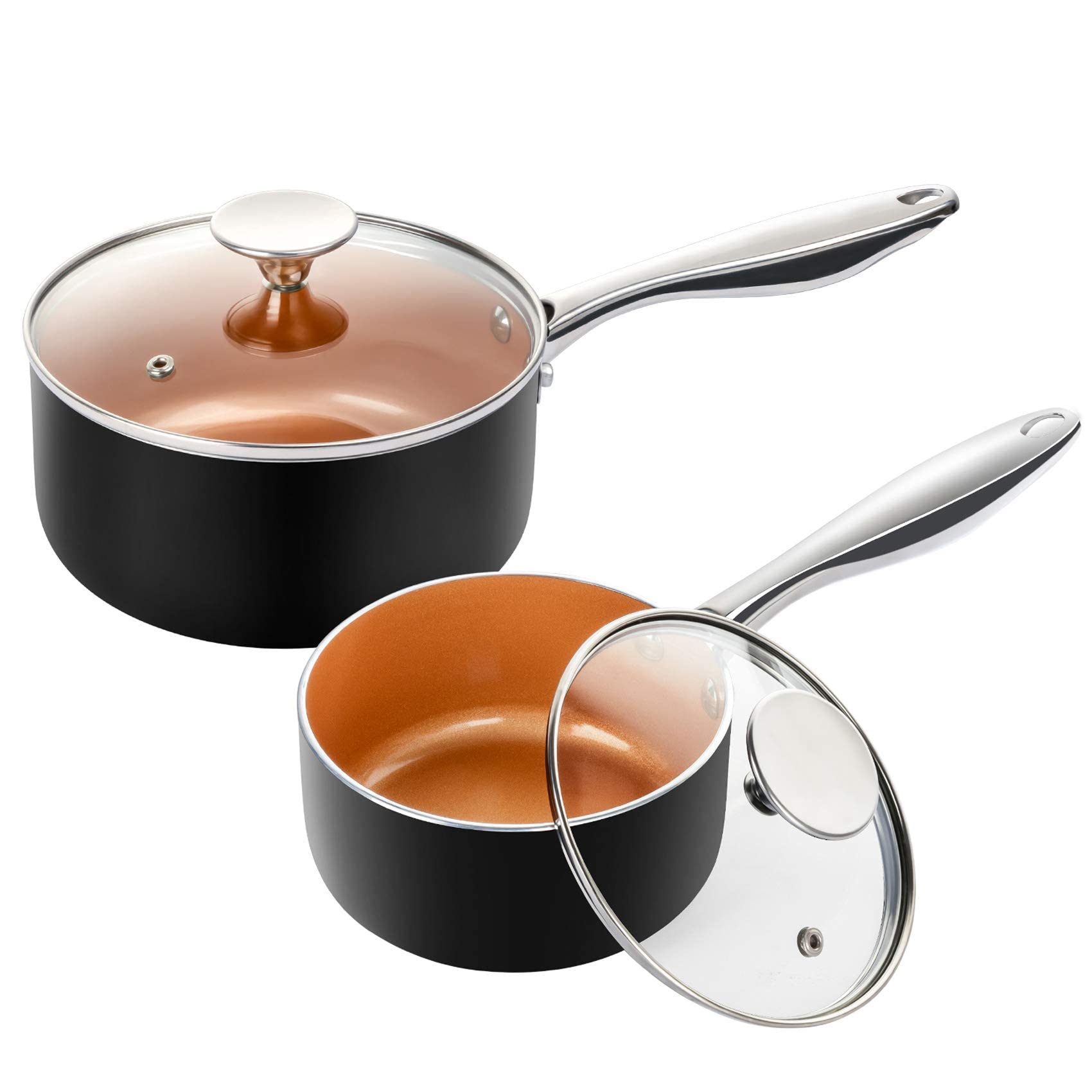 MICHELANGELO Nonstick 1Qt & 2Qt Copper Sauce Pan Set with Lid