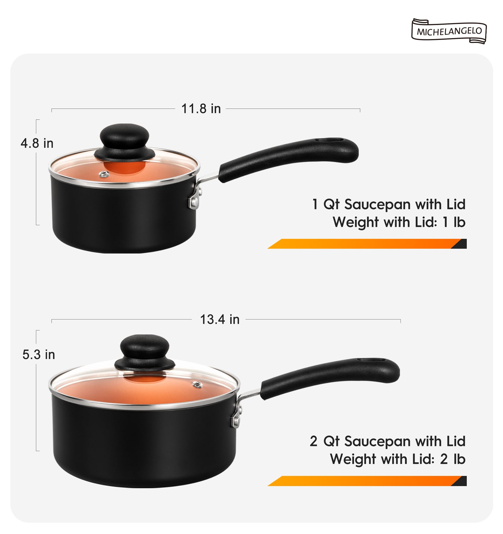 MICHELANGELO 1QT & 2QT Ceramic Saucepan With Lid