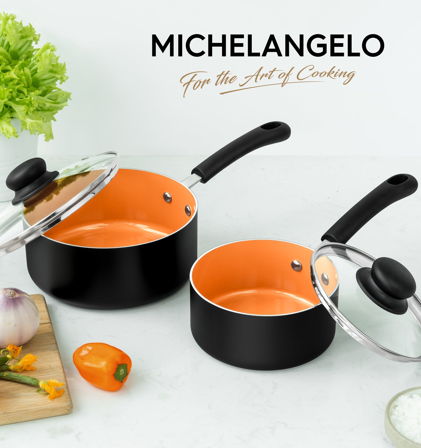 MICHELANGELO 1QT & 2QT Ceramic Saucepan With Lid