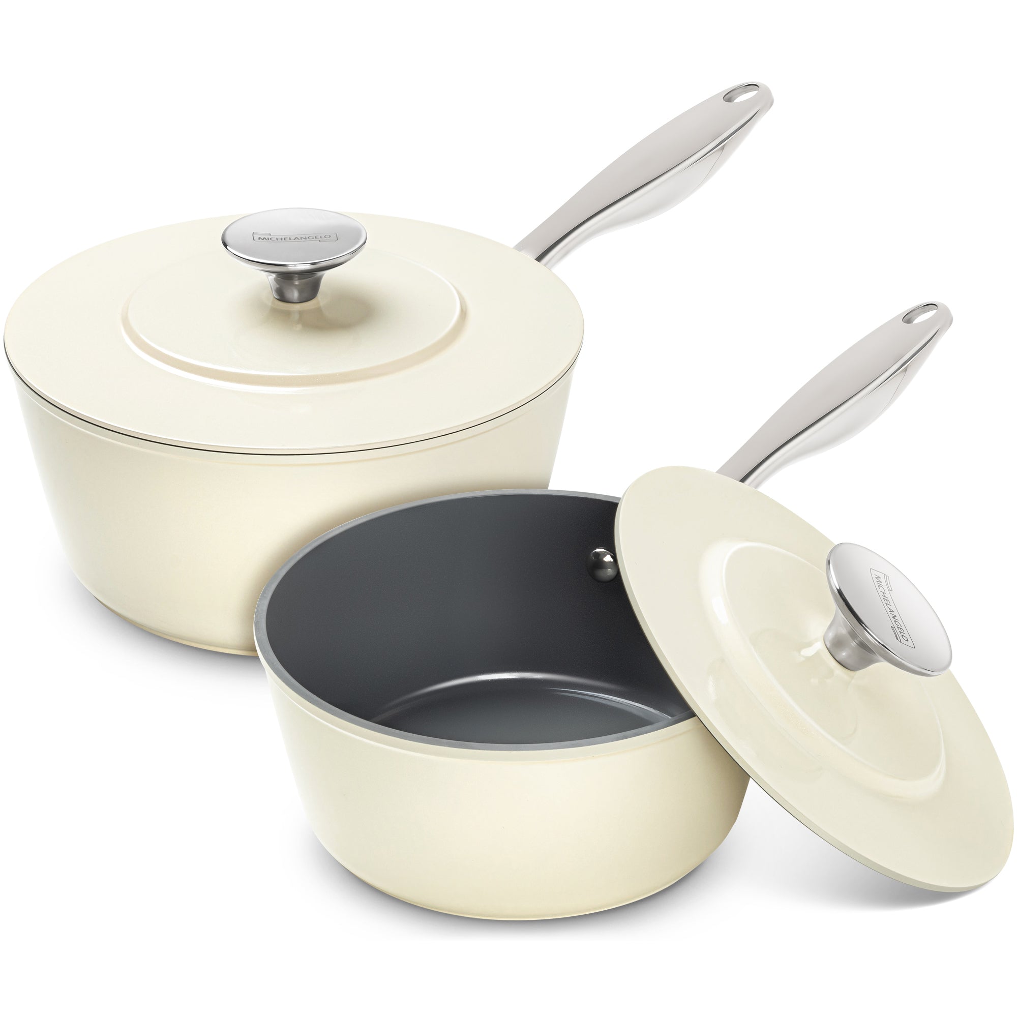 MICHELANGELO Ceramic Saucepans Set, 1.5Qt & 3Qt Sauce Pan Sets with Stainless Steel Handle