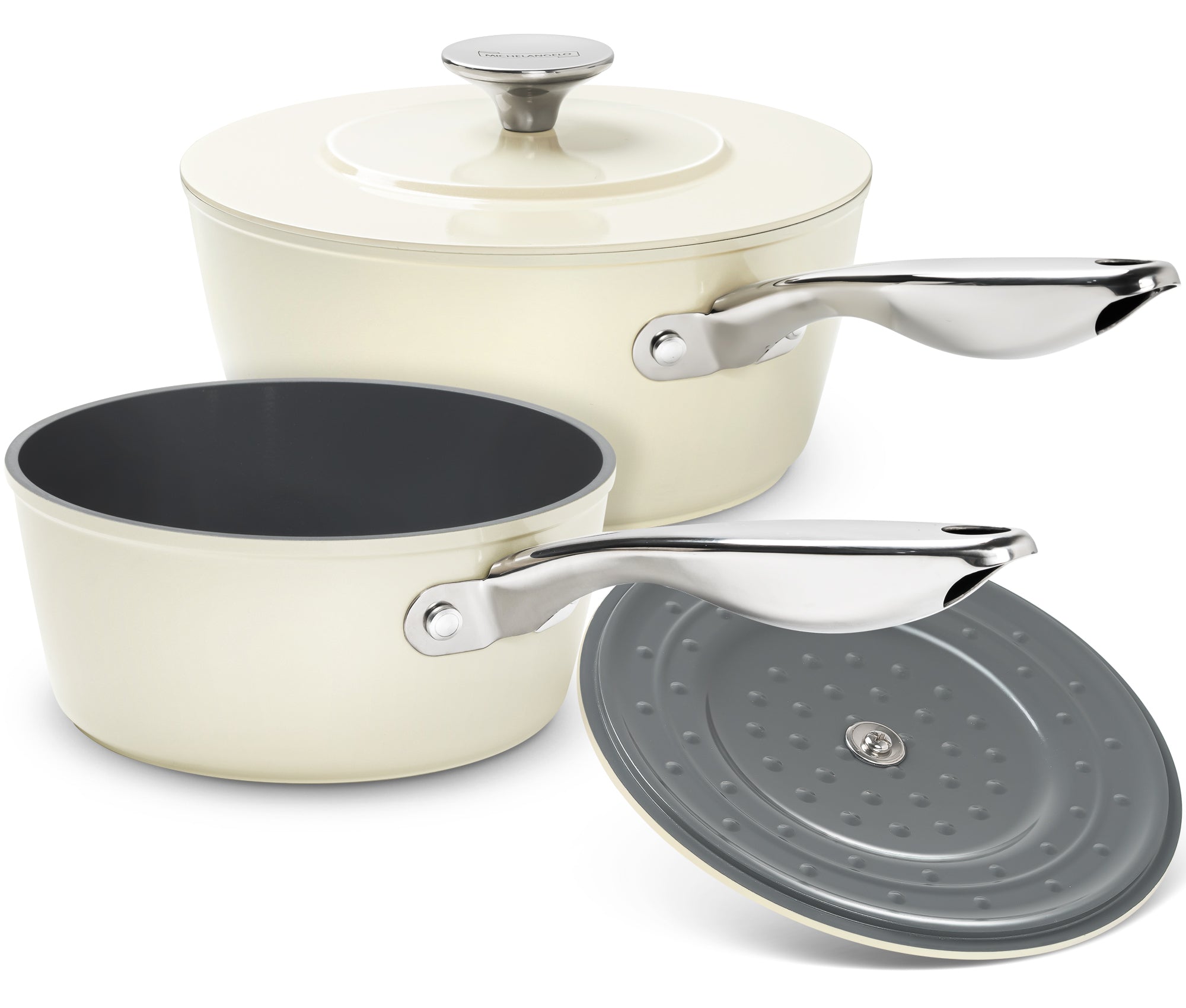 MICHELANGELO Ceramic Saucepans Set, 1.5Qt & 3Qt Sauce Pan Sets with Stainless Steel Handle