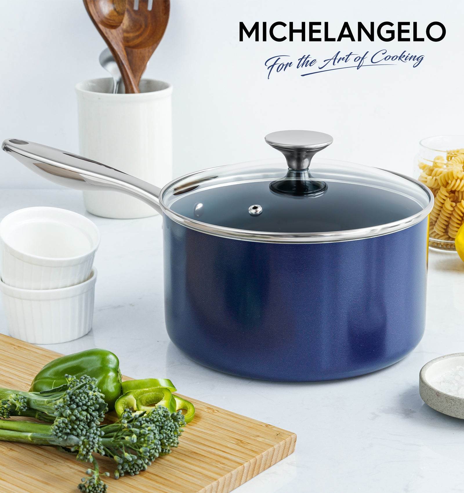 MICHELANGELO 3 Quart Saucepan with Lid, Nonstick Ceramic Sauce Pan