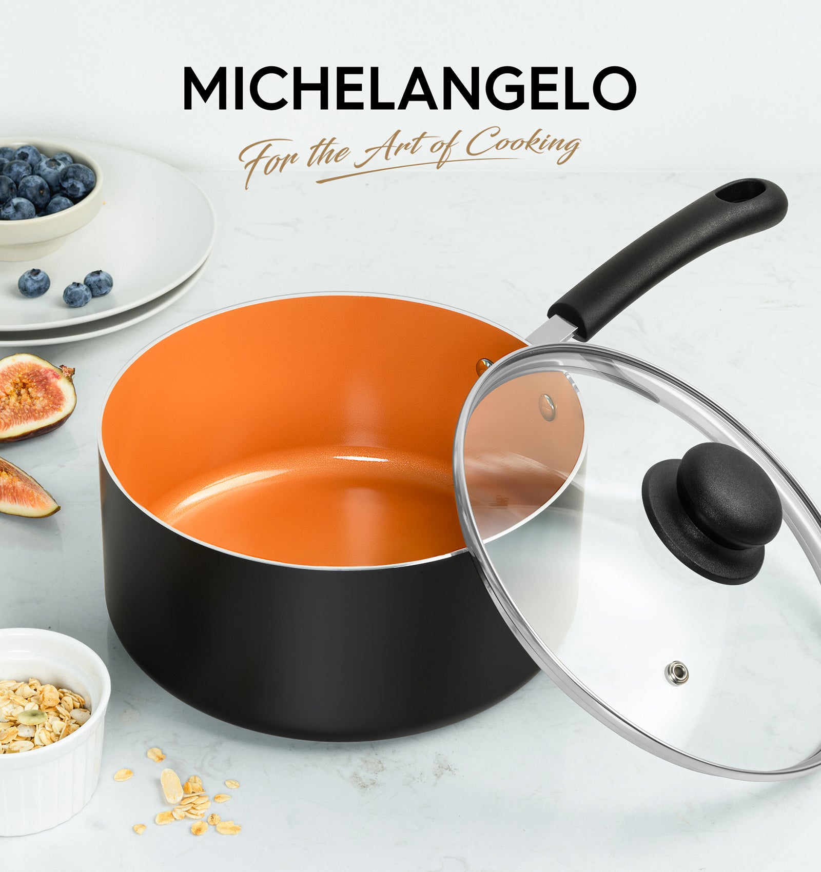 MICHELANGELO 3QT Ceramic Saucepan With Lid