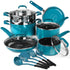 MICHELANGELO Enamel Cookware Set 15 Piece, Cyan-Blue