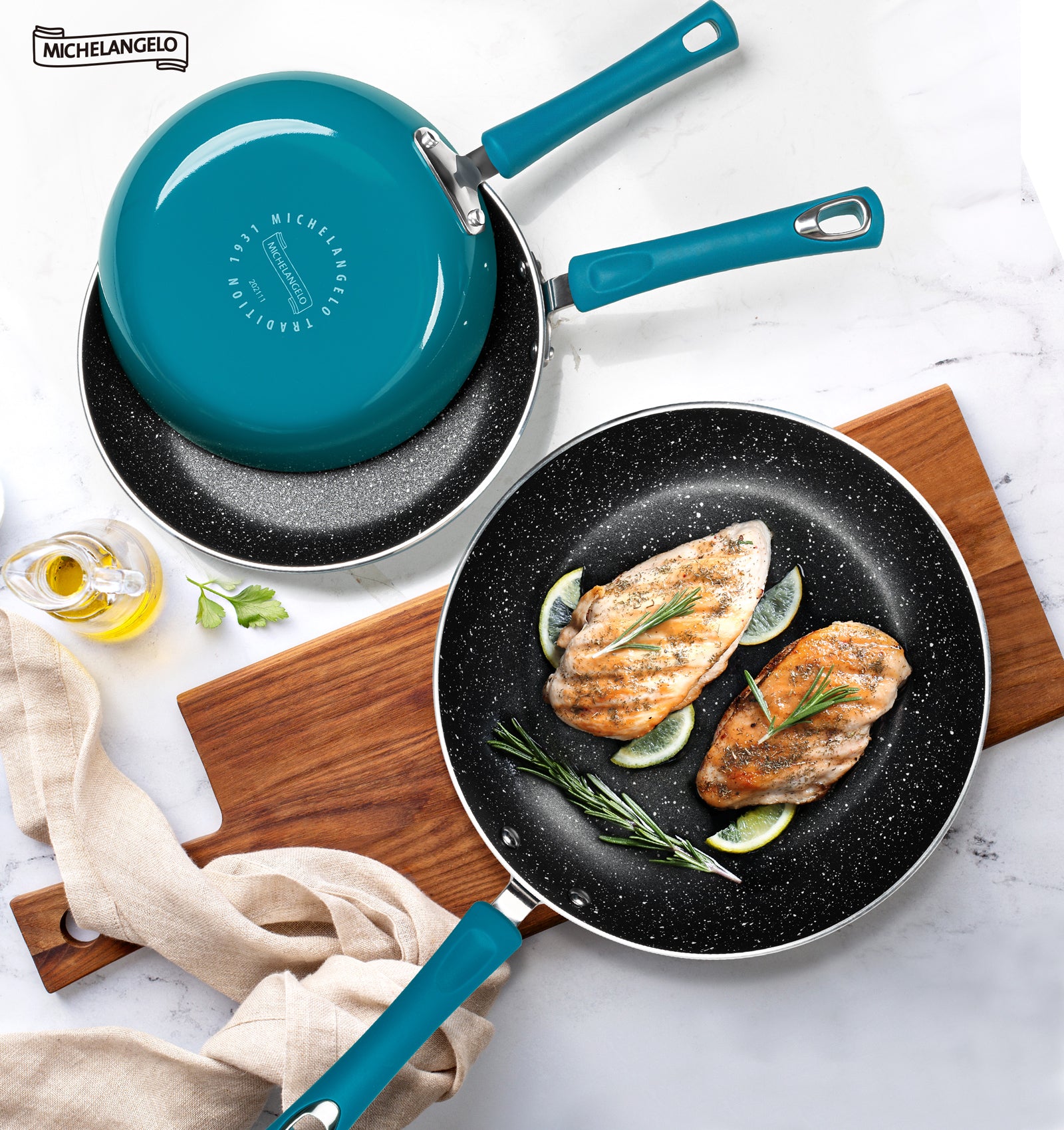 MICHELANGELO Non Stick Frying Pans Set, 8 Inch, 9.5 Inch and 11 Inch