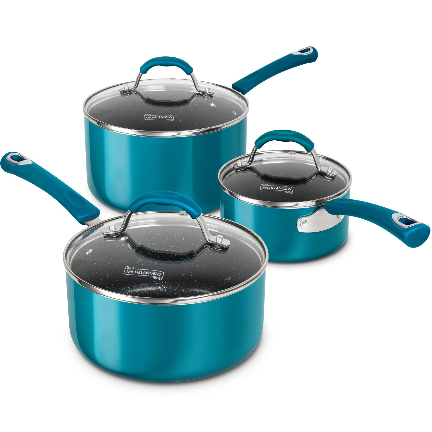 MICHELANGELO Sauce Pan Sets, Enamel Sauce Pan with Lid, 1Qt & 2Qt & 3Qt