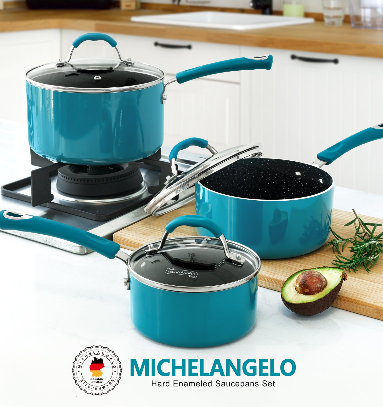 MICHELANGELO Sauce Pan Sets, Enamel Sauce Pan with Lid, 1Qt & 2Qt & 3Qt