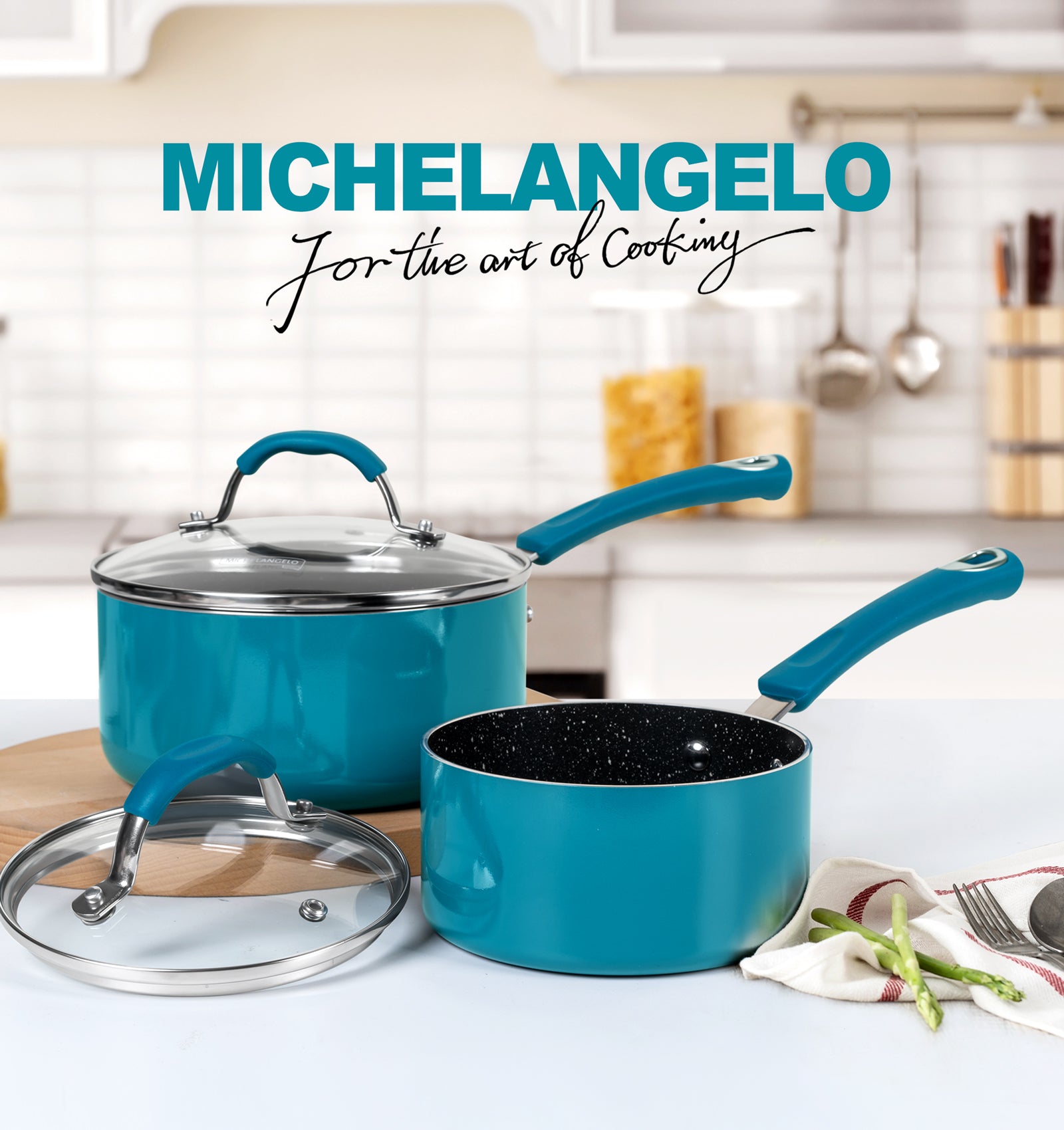 MICHELANGELO Sauce Pan Sets, Enamel Sauce Pan with Lid, 1Qt & 2Qt