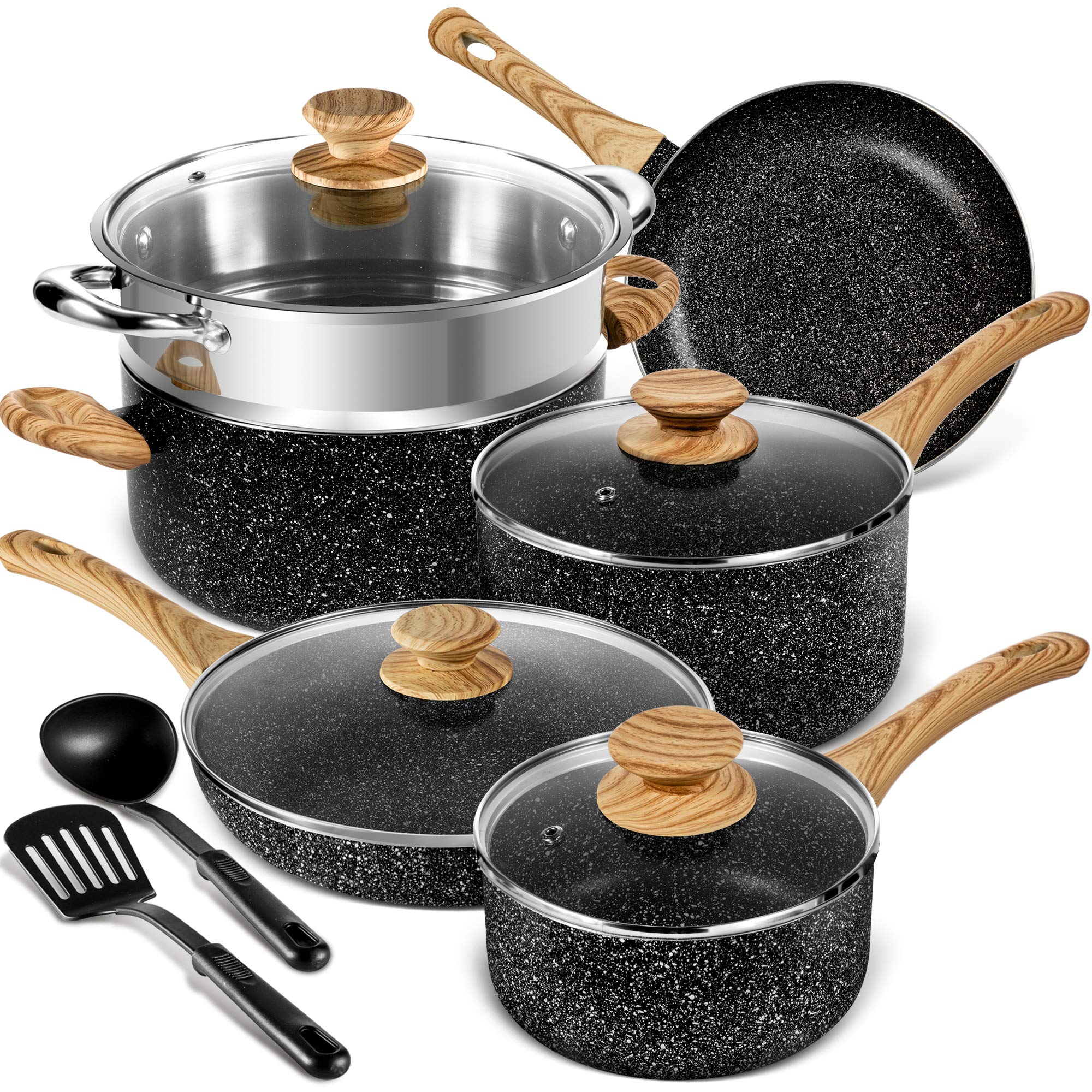 MICHELANGELO Pots and Pans Set Nonstick, Granite Cookware Set 12 Pcs