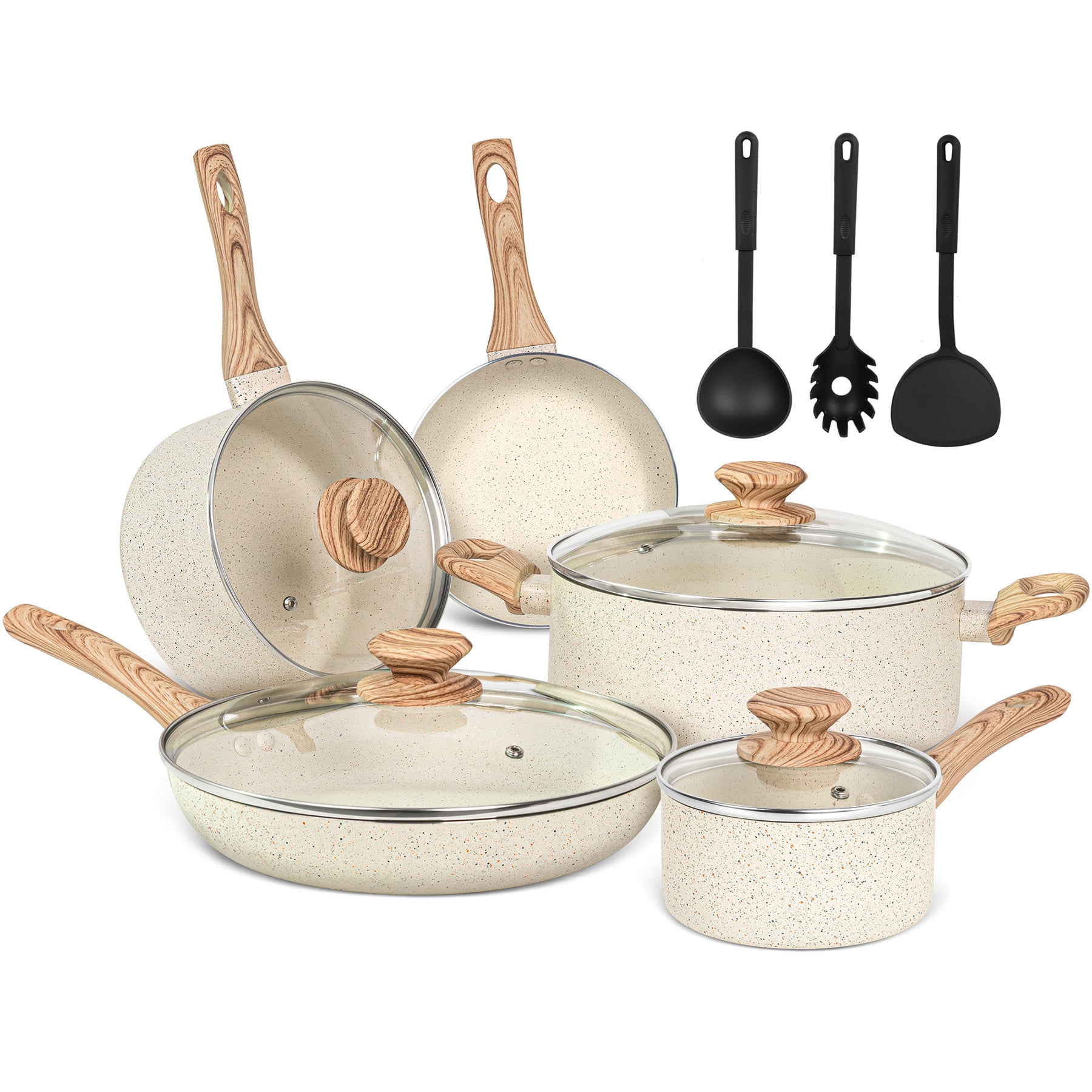 MICHELANGELO White Pots and Pans Set Nonstick Cookware Sets, 12pcs Granite Cookware Set