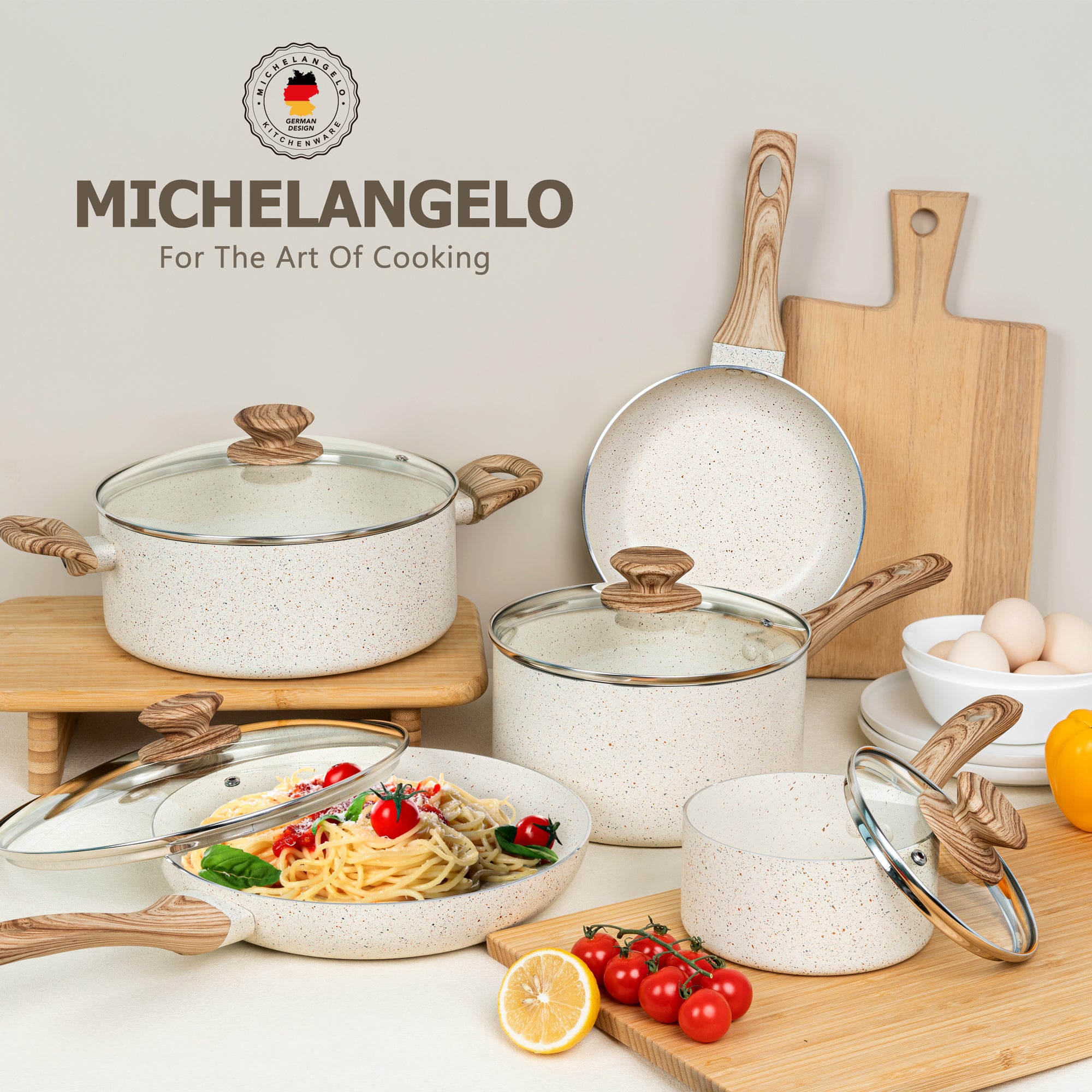 MICHELANGELO White Pots and Pans Set Nonstick Cookware Sets, 12pcs Granite Cookware Set