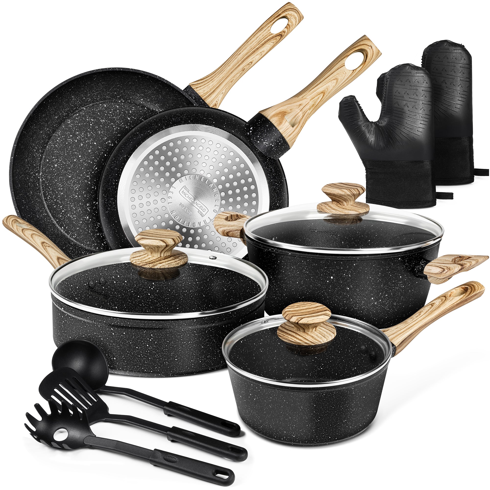 MICHELANGELO Granite Pots and Pans Set Nonstick, 13 Piece Kitchen Cookware Sets