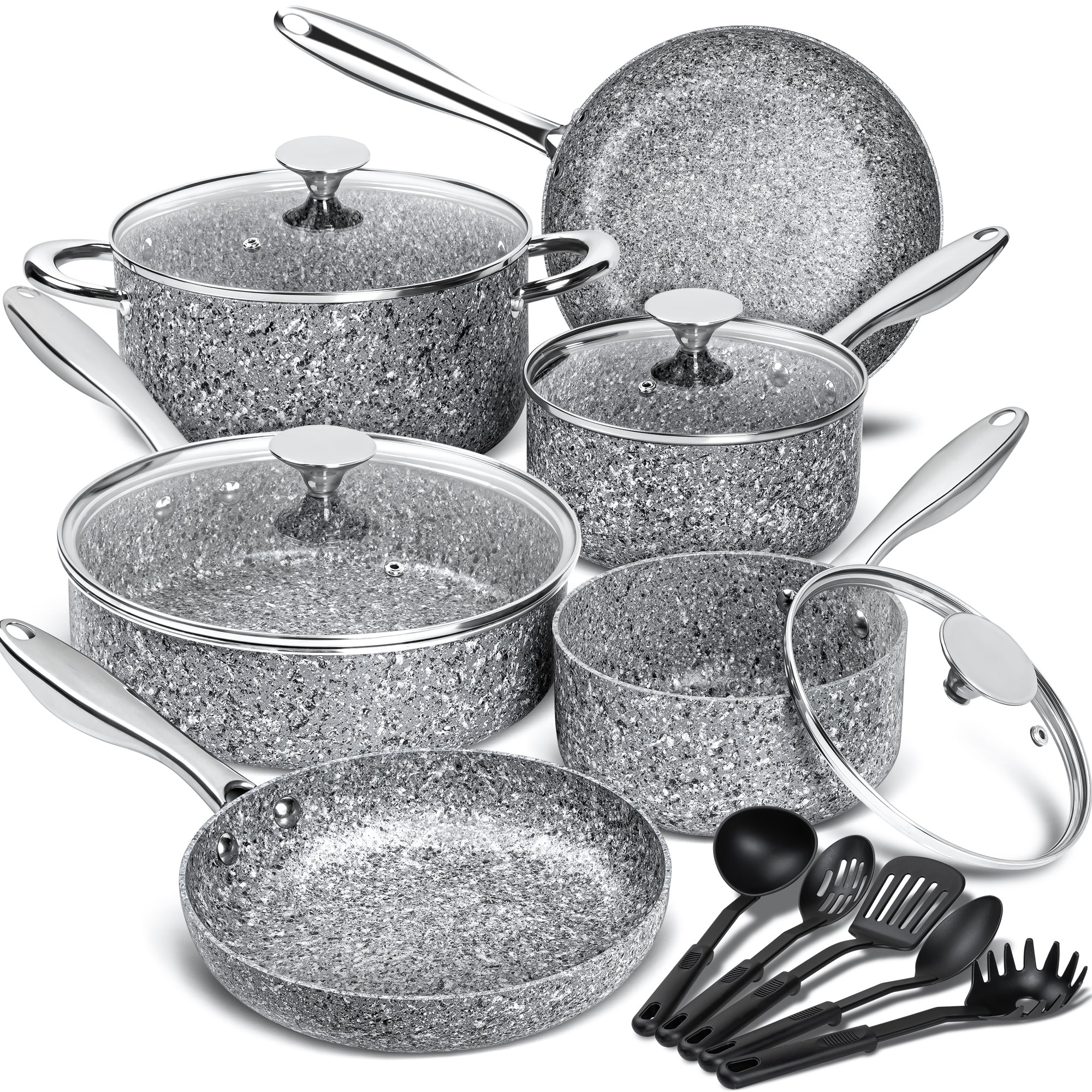 MICHELANGELO Pots and Pans Set 15 Piece, Ultra Nonstick Kitchen Stone-Derived Coating