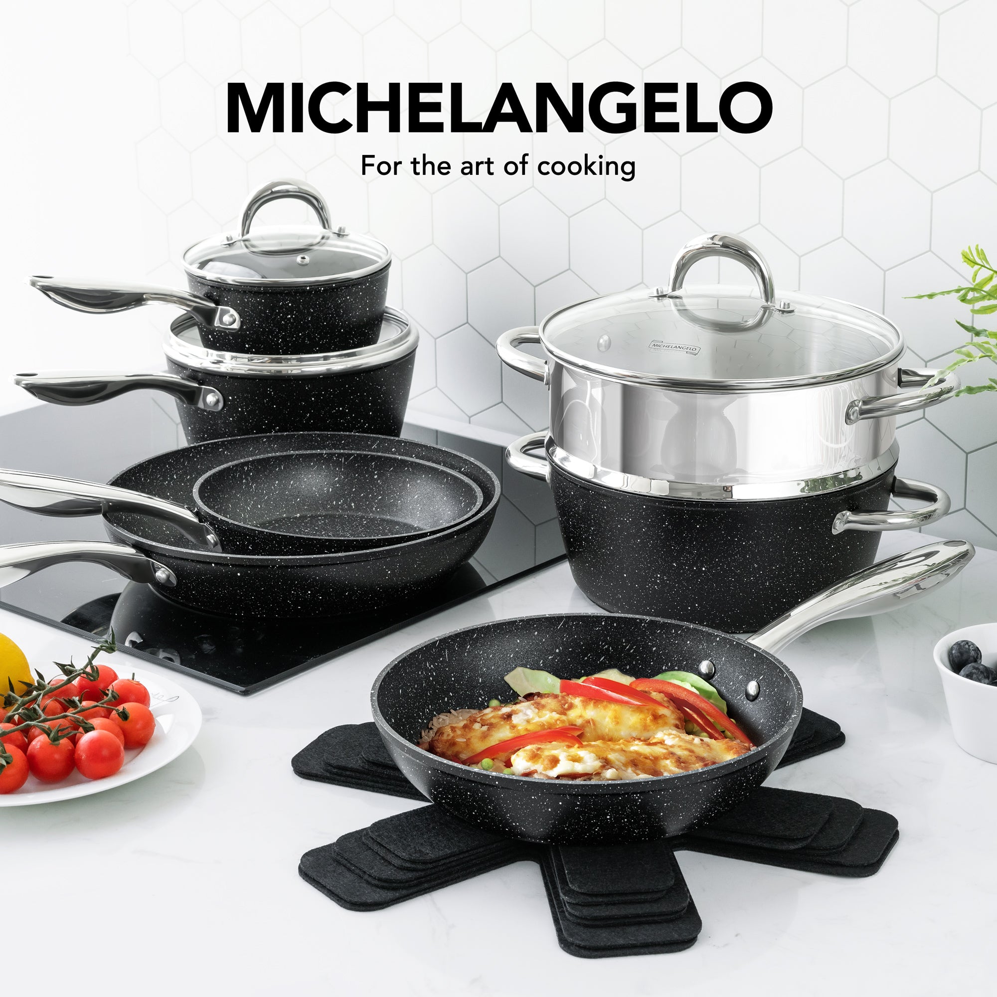 MICHELANGELO Pots and Pans Set 16 Piece, Nonstick Kitchen Cookware Sets with Granite Coating