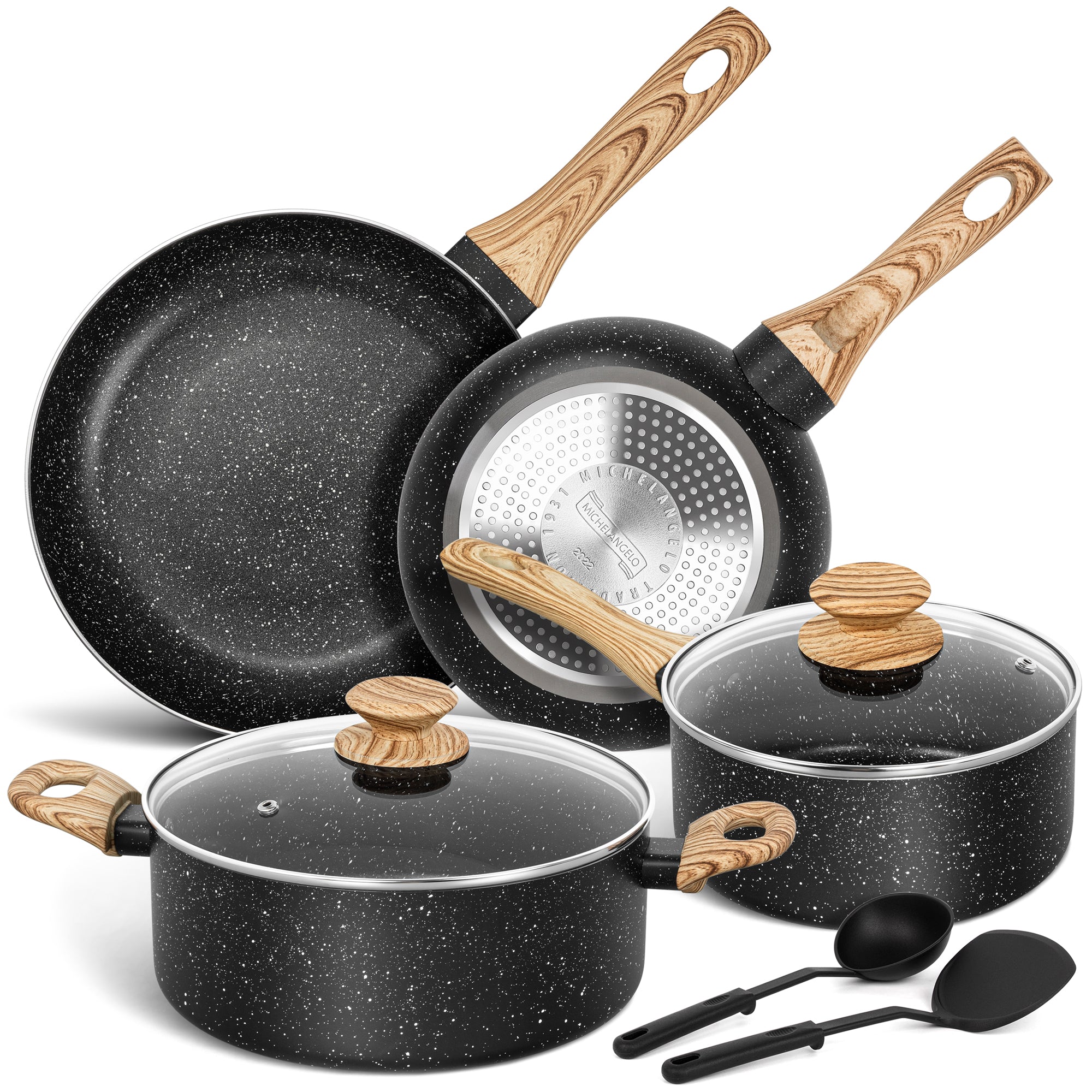 MICHELANGELO Pots and Pans Set Nonstick, Granite Non Stick Pots and Pan Set 8 Pcs