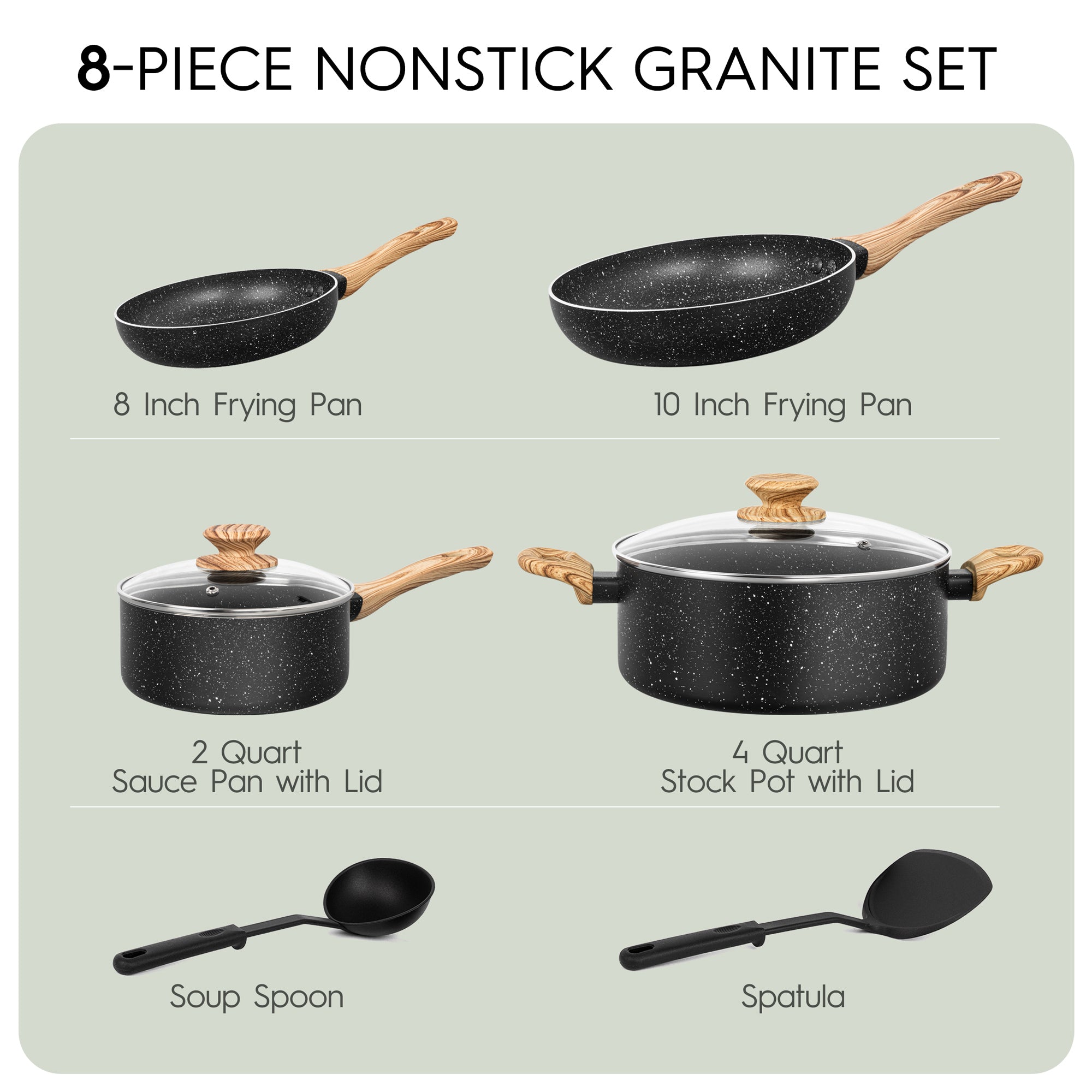 MICHELANGELO Pots and Pans Set Nonstick, Granite Non Stick Pots and Pan Set 8 Pcs