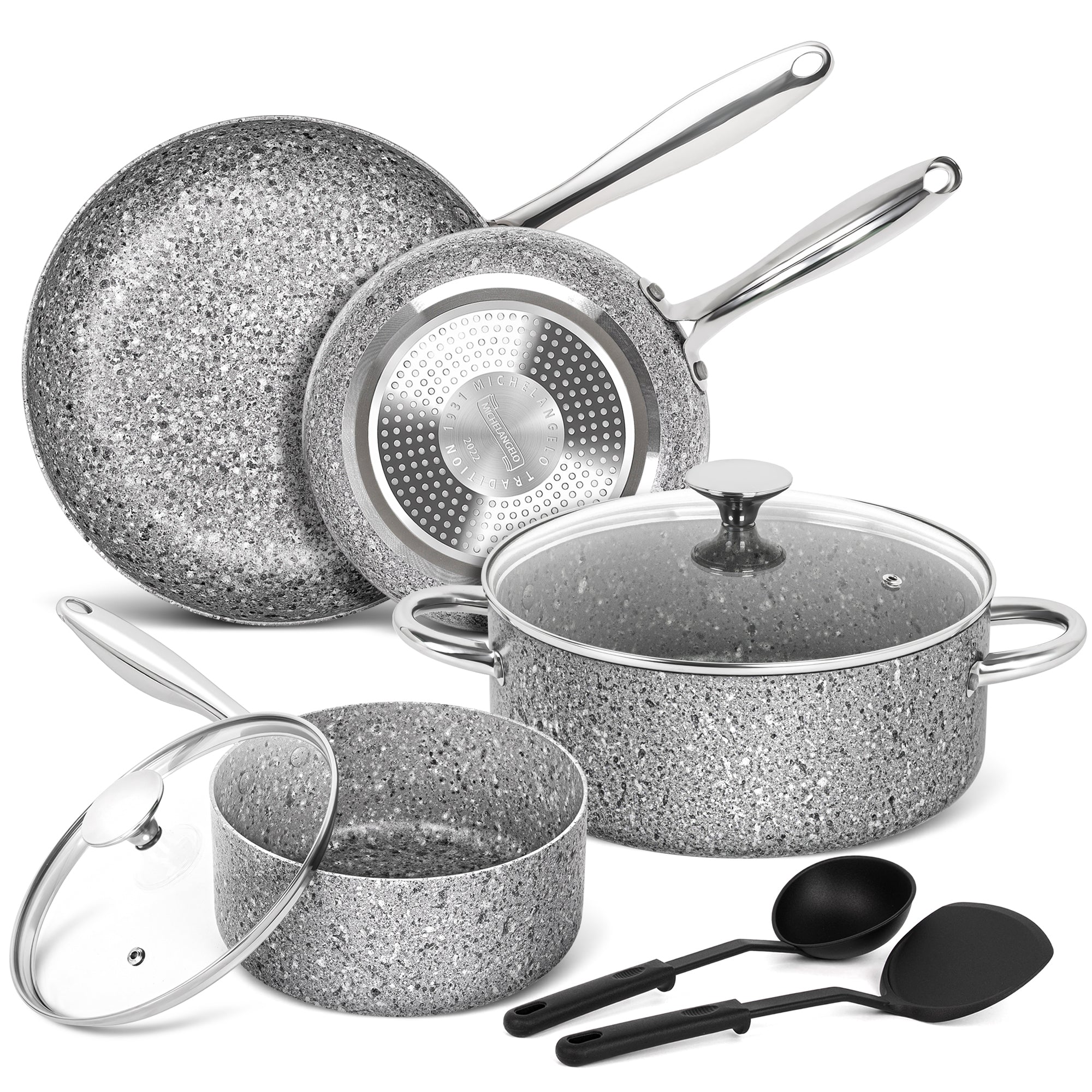 MICHELANGELO Pots and Pans Set 8 Piece, Essential Stone Utensil