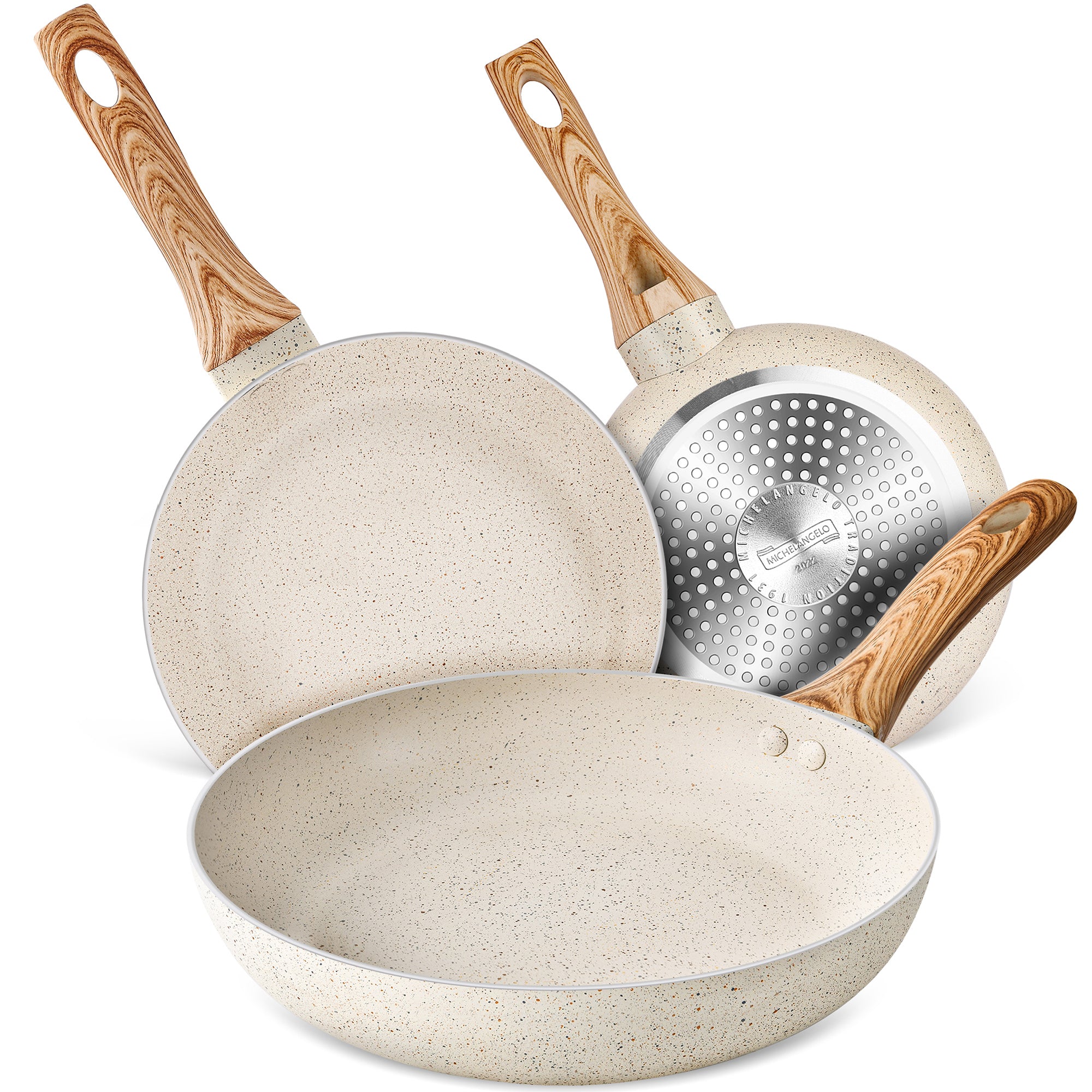 MICHELANGELO Non Stick Frying Pans Set, 8 Inch, 9.5 Inch and 11 Inch