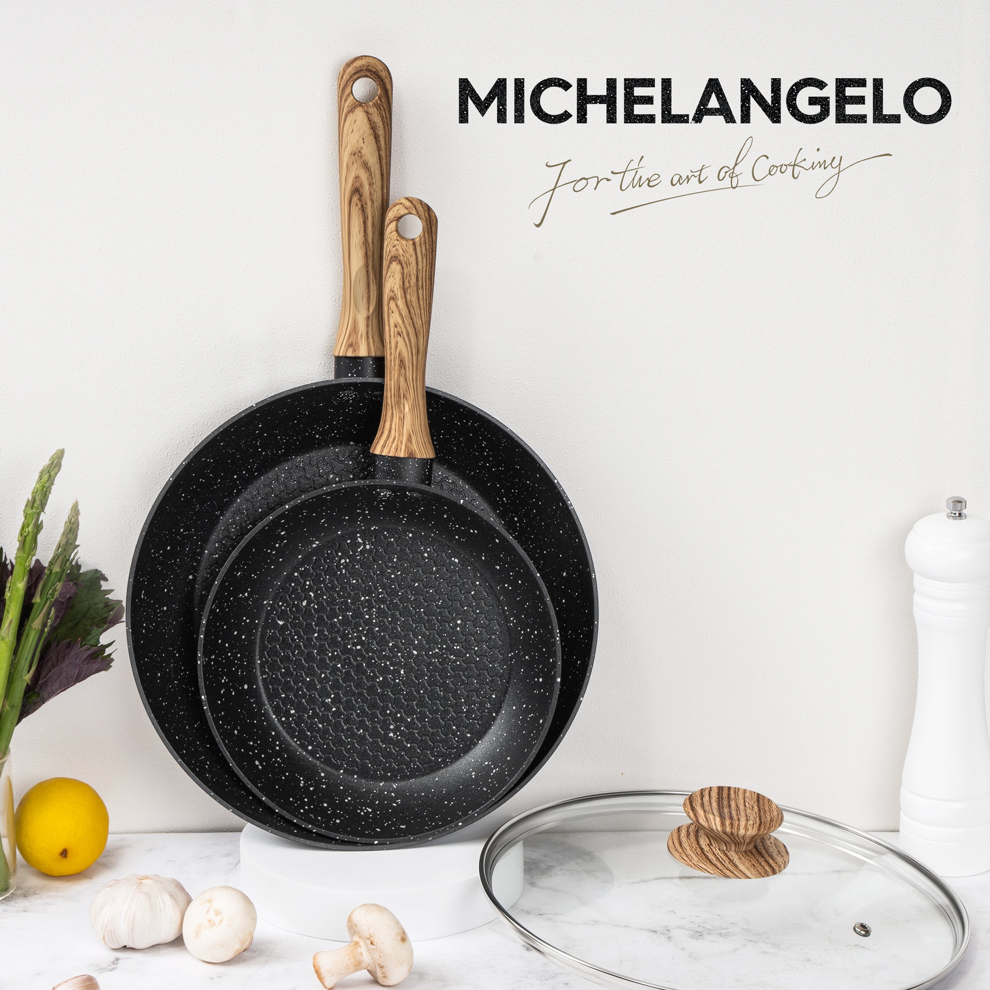 MICHELANGELO 10 Inch Nonstick Frying Pan with Lid, Honeycomb Coating