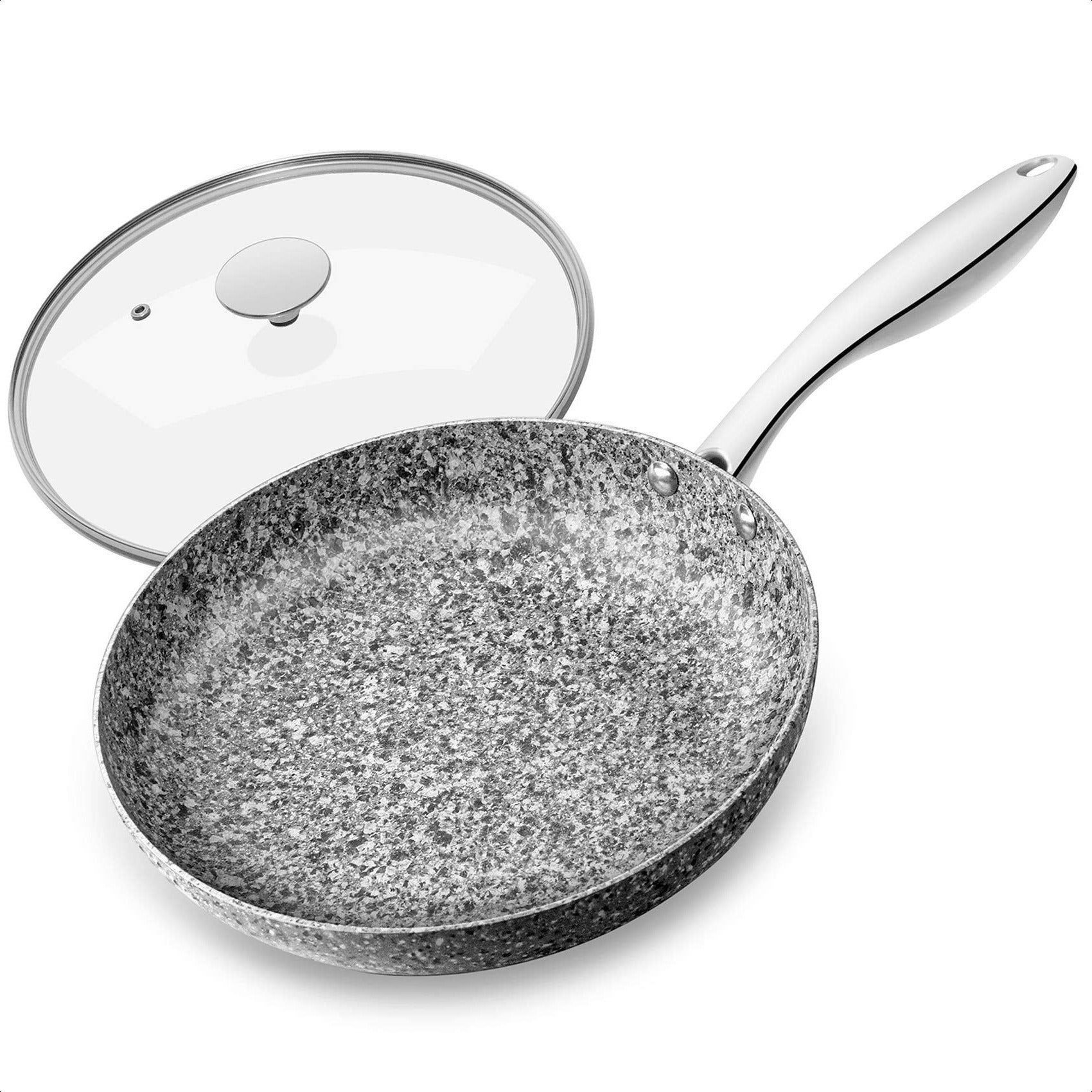 MICHELANGELO 10 Inch Frying Pan with Lid, Granite Frying Pan