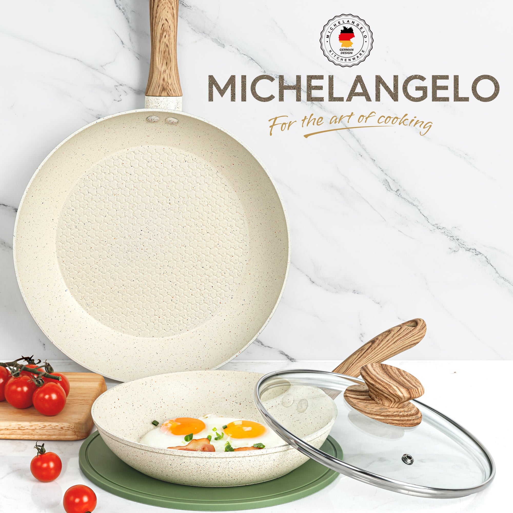 MICHELANGELO  10 Inch Frying Pan with Lid, Nonstick Granite Coatings