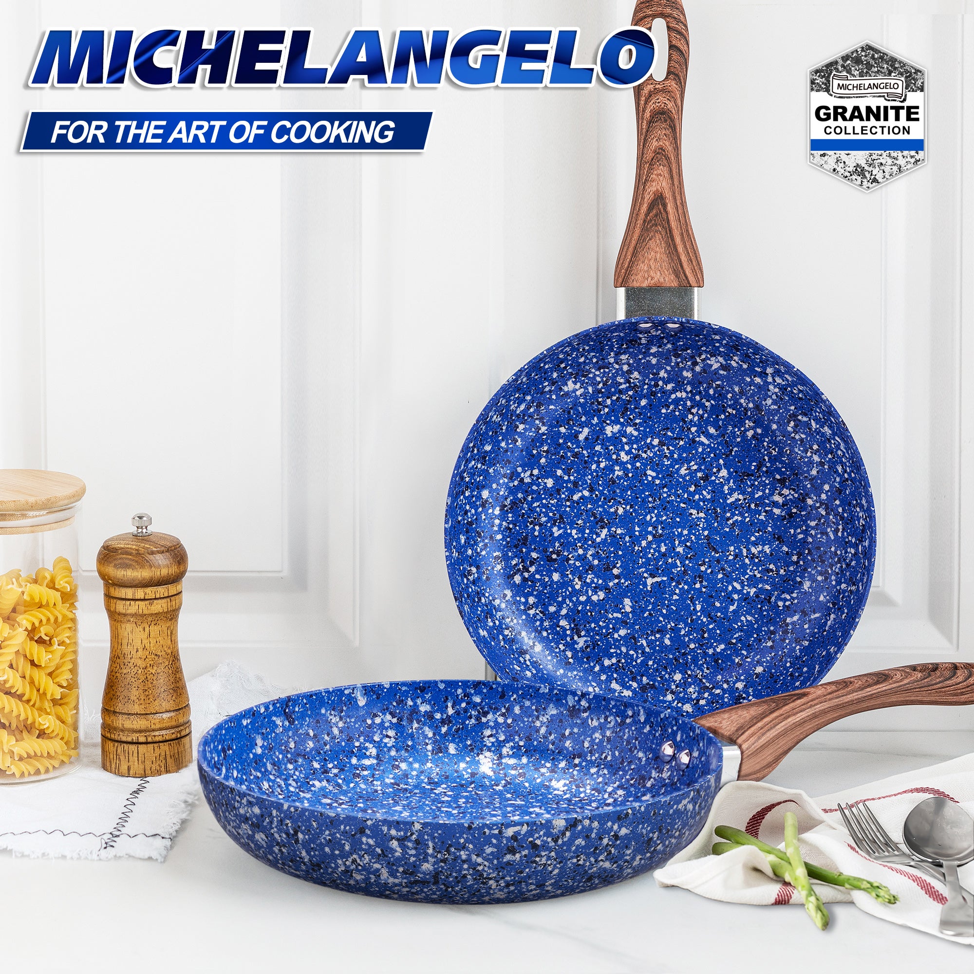 MICHELANGELO Frying Pan Set with Lid, 9.5" & 11"