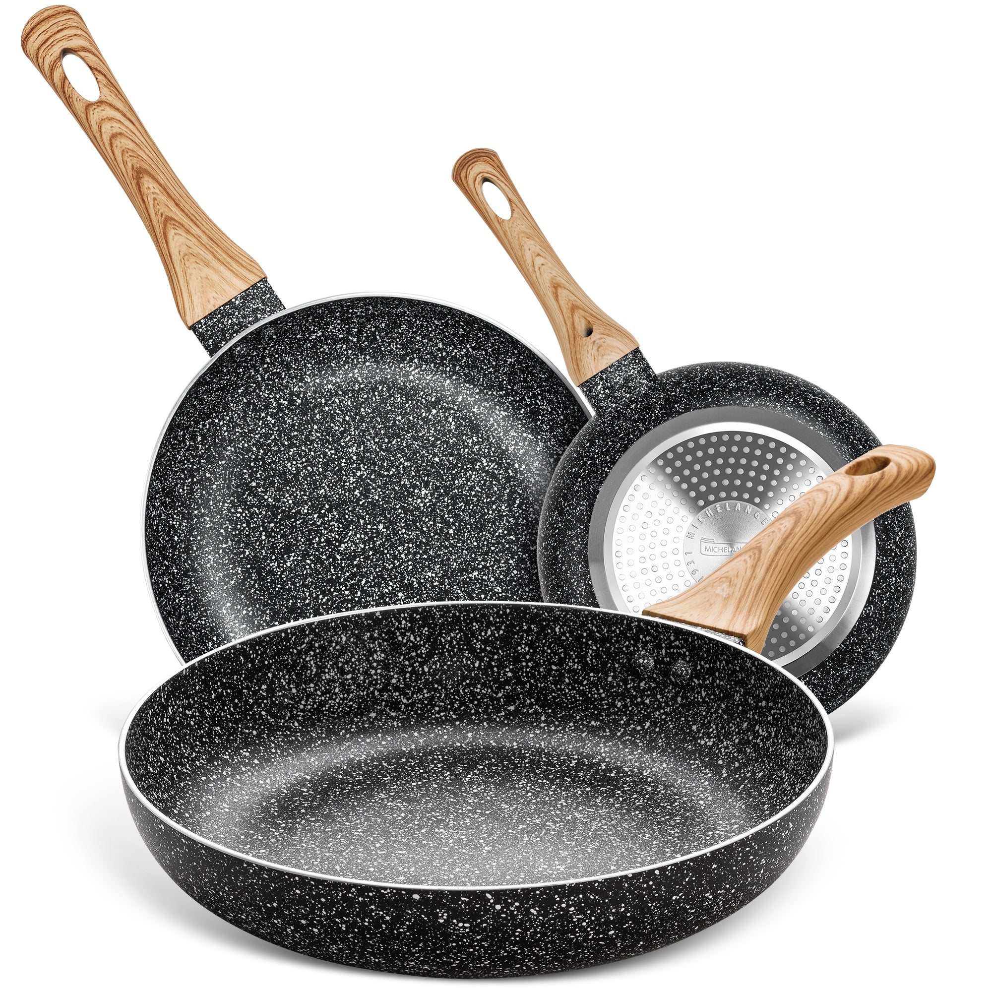 MICHELANGELO Frying Pan Set, 8"+9.5"+11" Stone Frying Pans