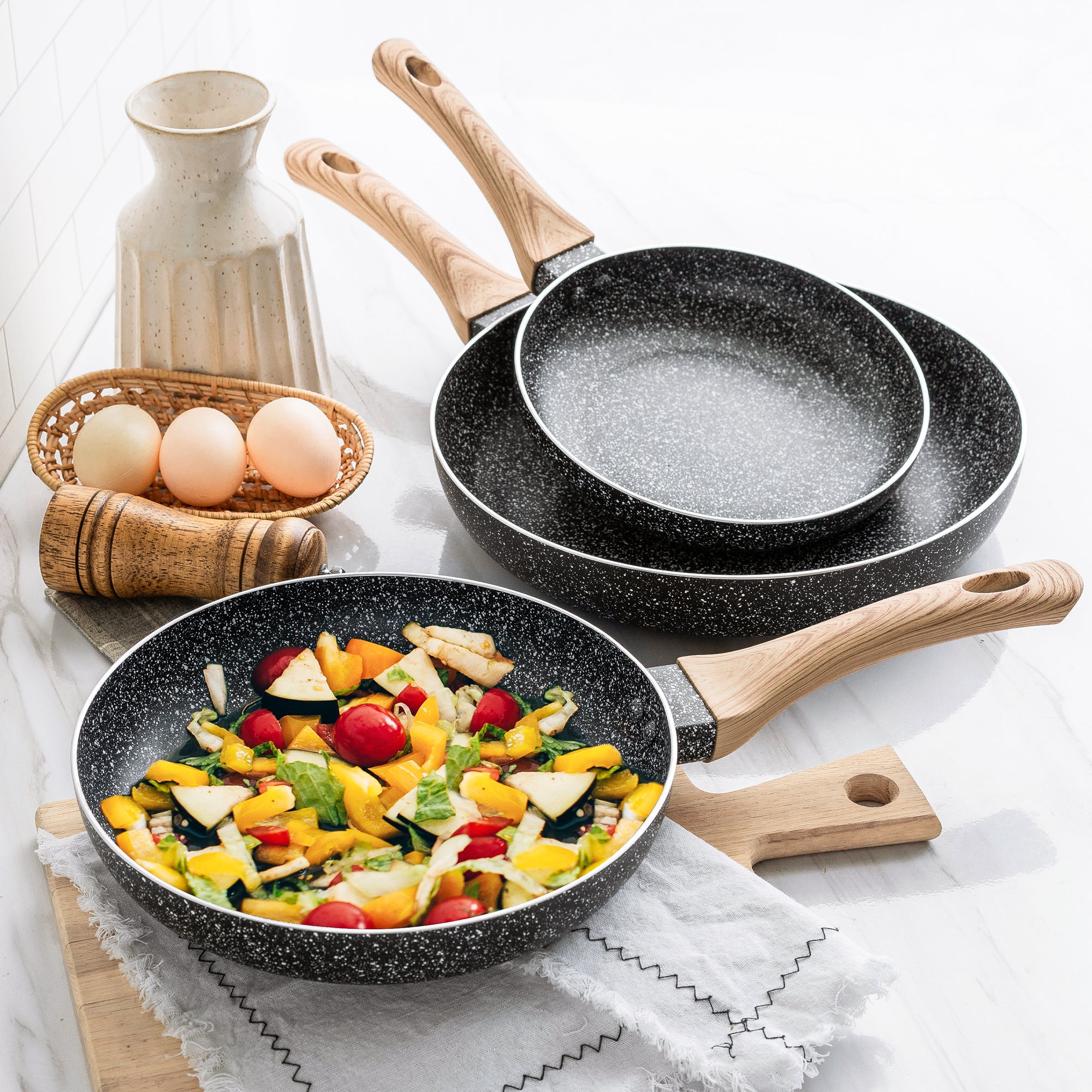 MICHELANGELO Frying Pan Set, 8"+9.5"+11" Stone Frying Pans