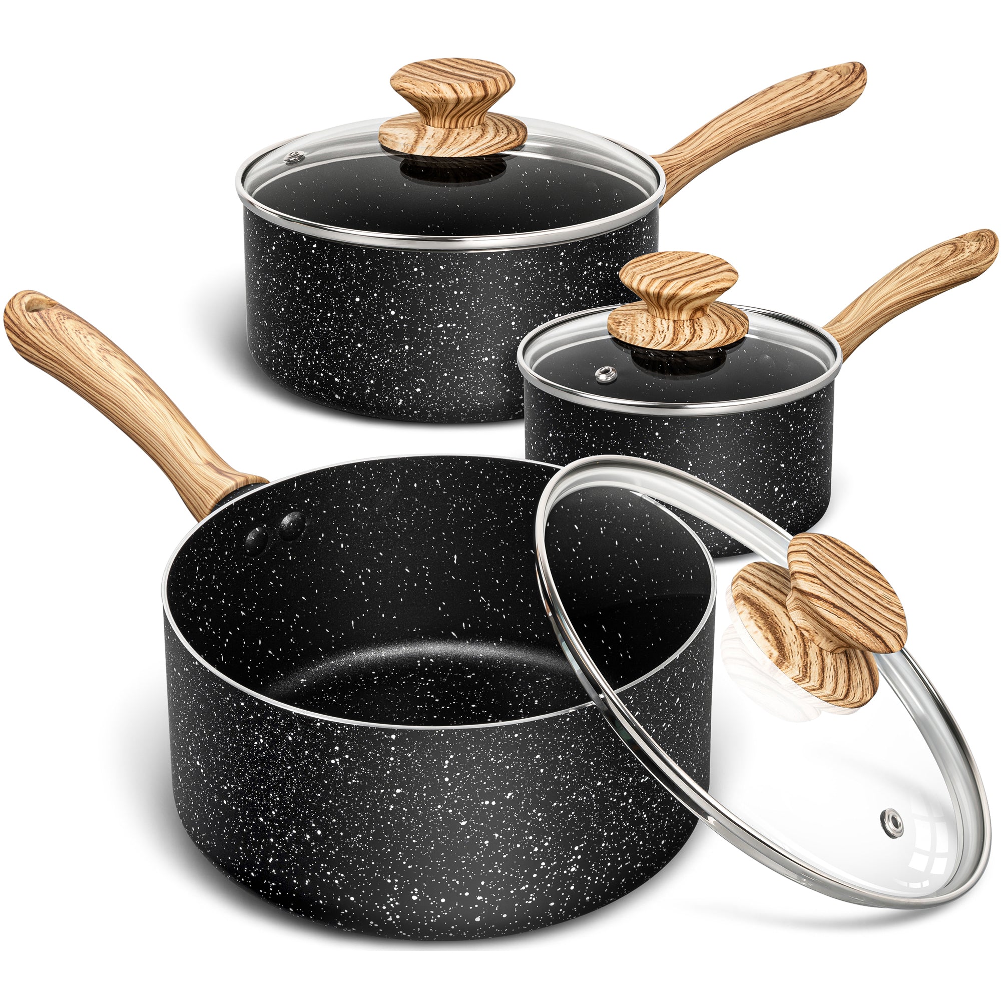 MICHELANGELO Saucepan Set, Nonstick Sauce Pans with Granite Coatings,1Qt & 2Qt & 3Qt