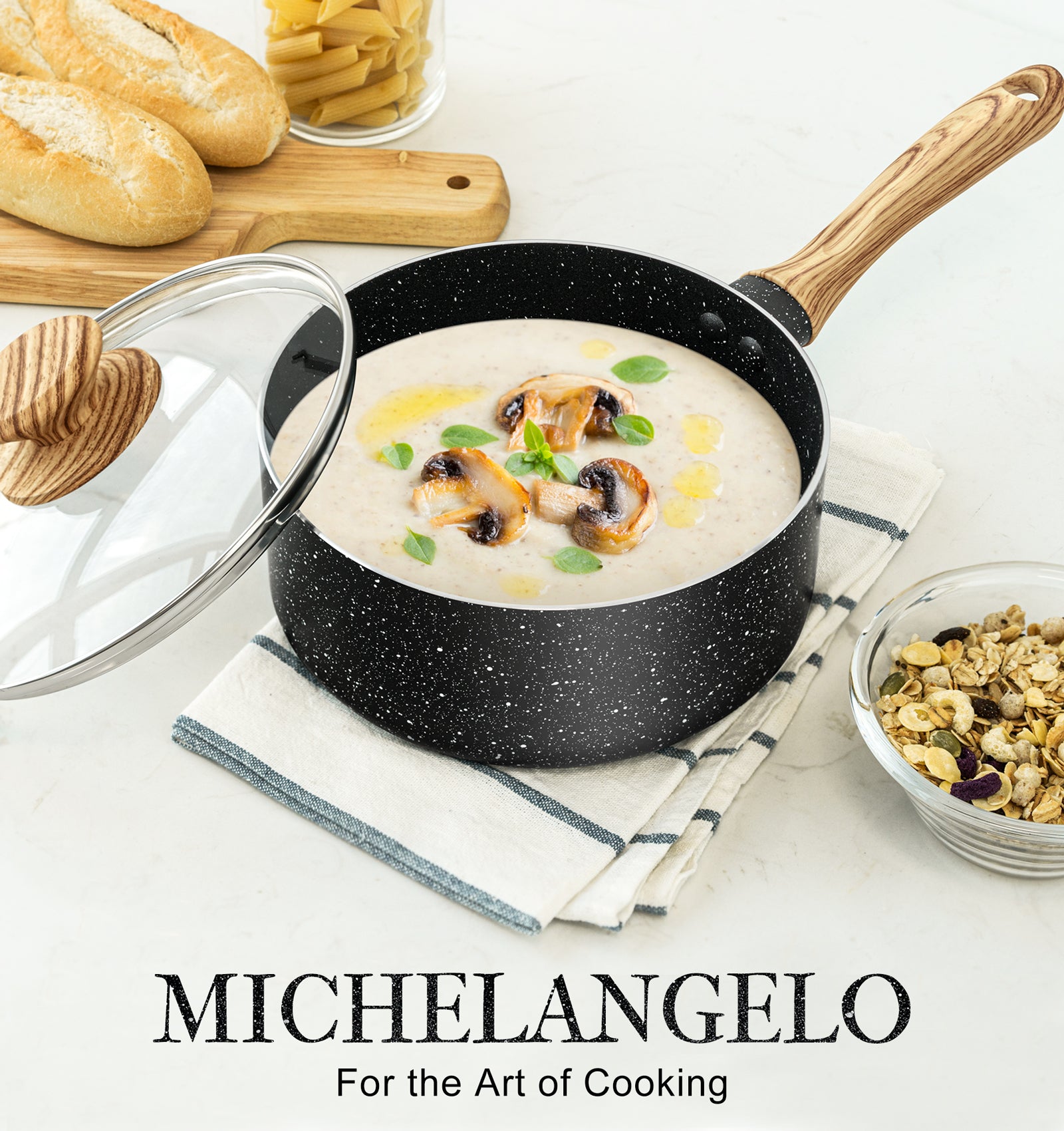 MICHELANGELO Saucepan Set, Nonstick Sauce Pans with Granite Coatings,1Qt & 2Qt & 3Qt