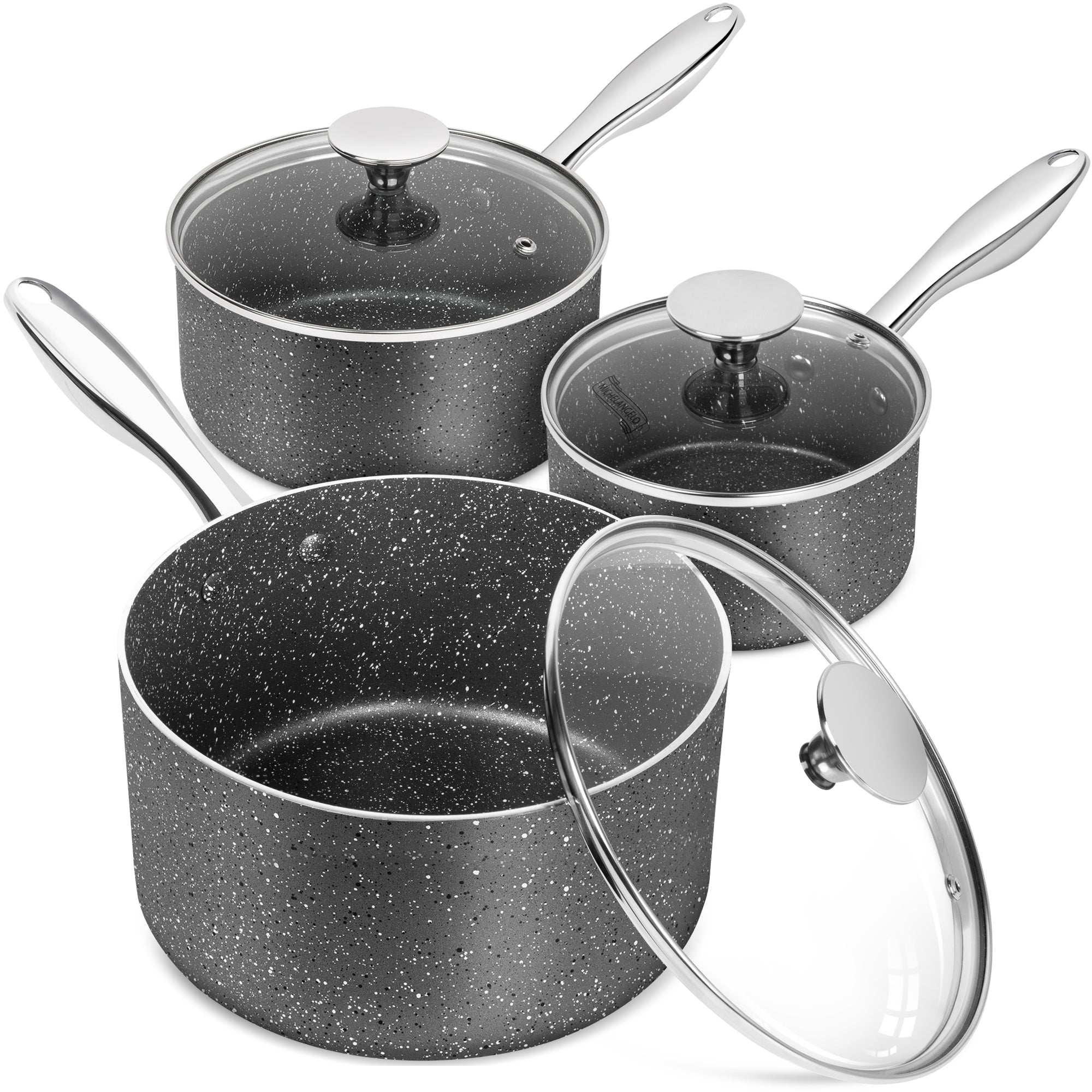 MICHELANGELO Sauce Pan with Lid, Granite Saucepans, 1Qt & 2Qt & 3Qt