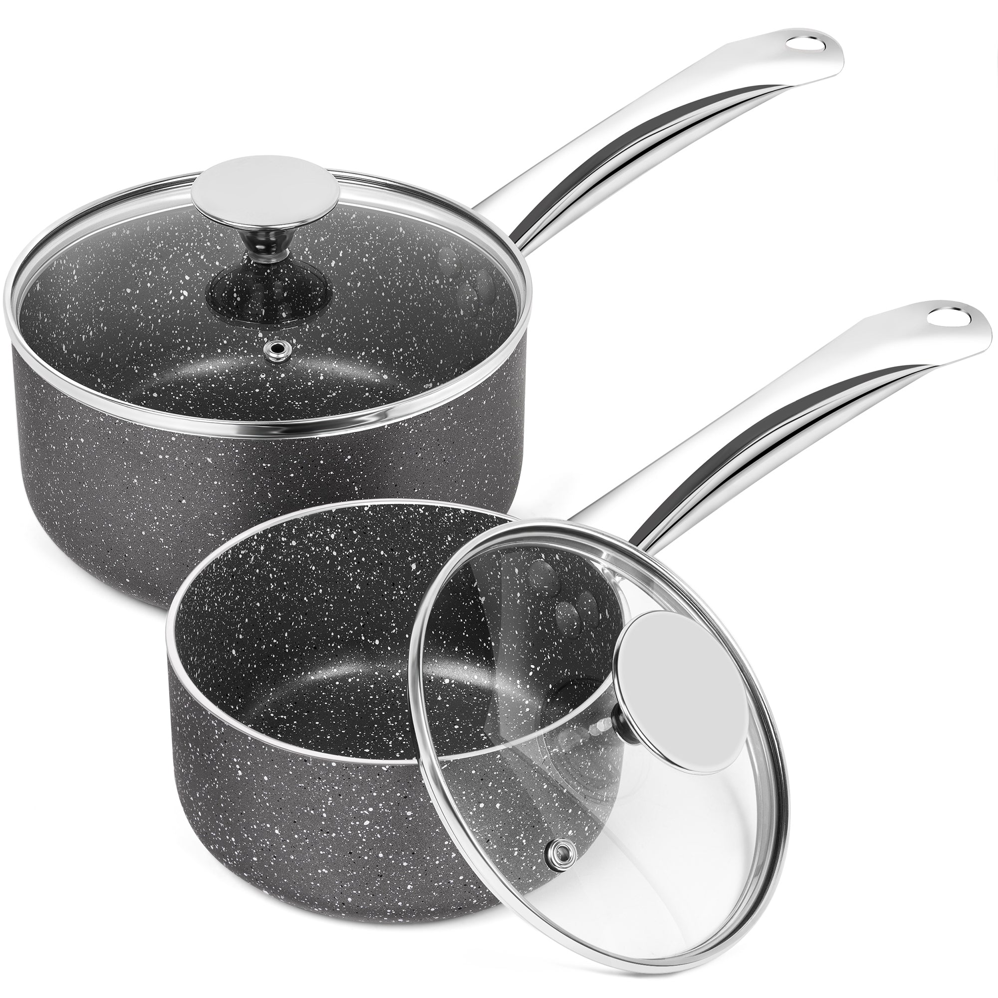 MICHELANGELO Saucepan Set with Lid, 1 Quart & 2 Quart , Granite Coatings