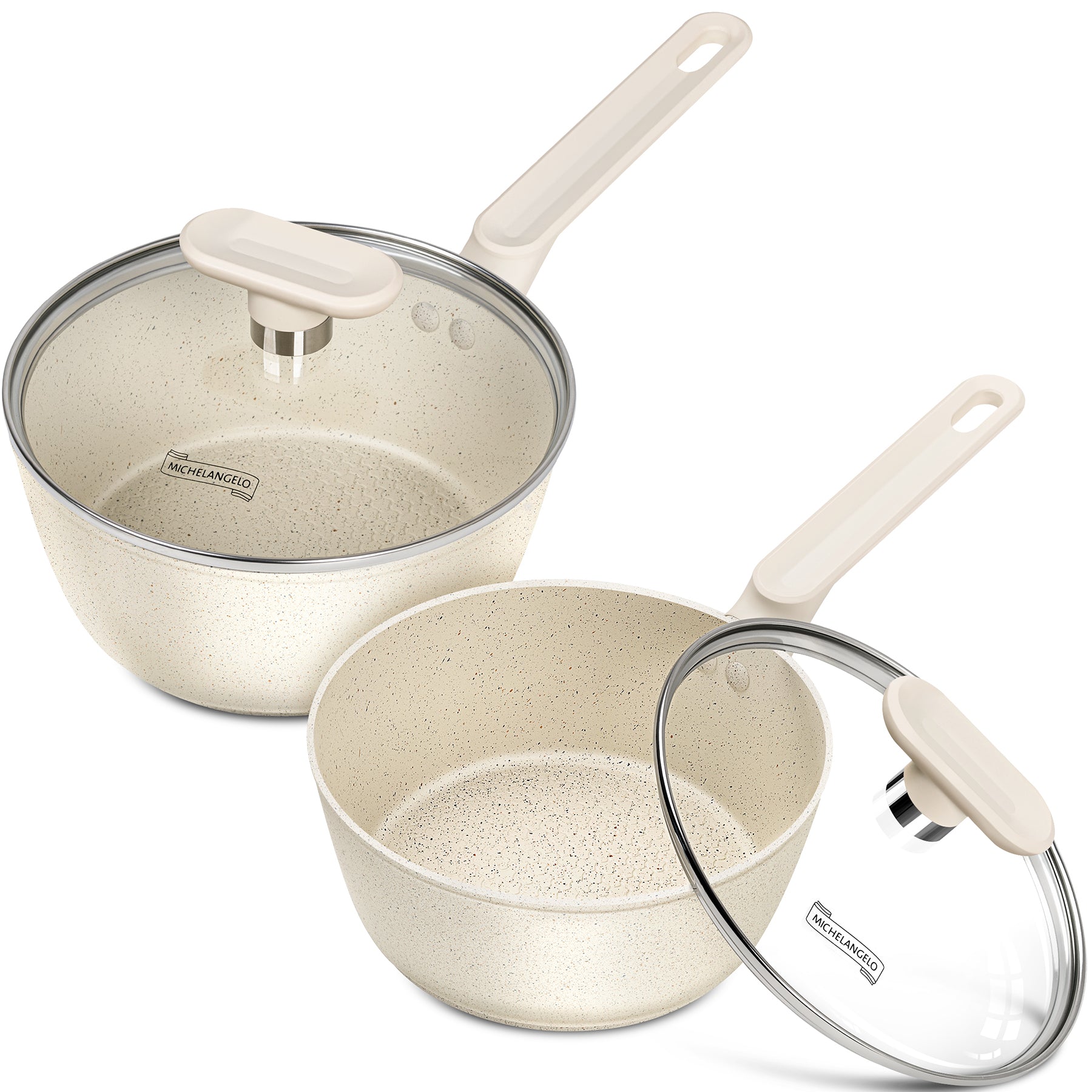 MICHELANGELO Sauce Pan, Nonstick Granite Sauce Pan Set with Lids 1.5 Quart & 2.5 Qaurt