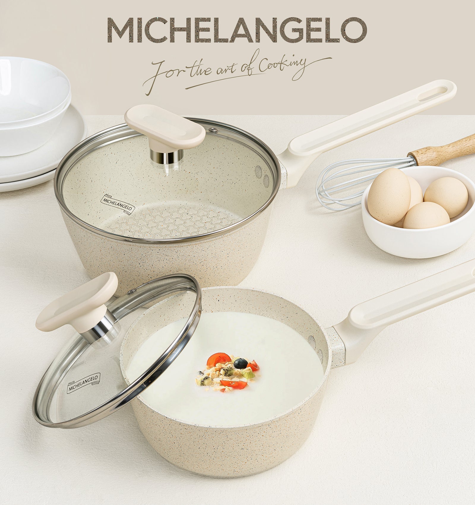 MICHELANGELO Sauce Pan, Nonstick Granite Sauce Pan Set with Lids 1.5 Quart & 2.5 Qaurt