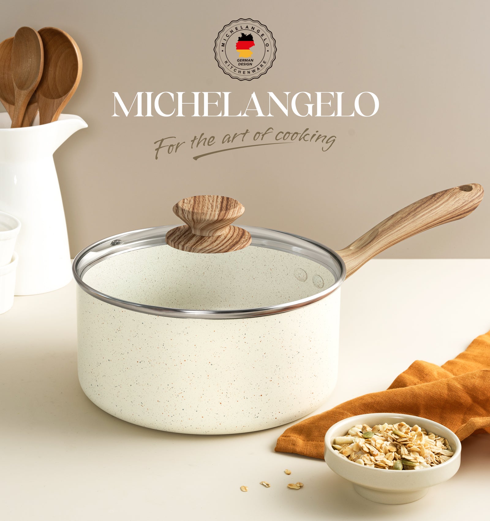 MICHELANGELO Saucepan with Lid, Nonstick 3 Quart Sauce Pan with Granite Coatings