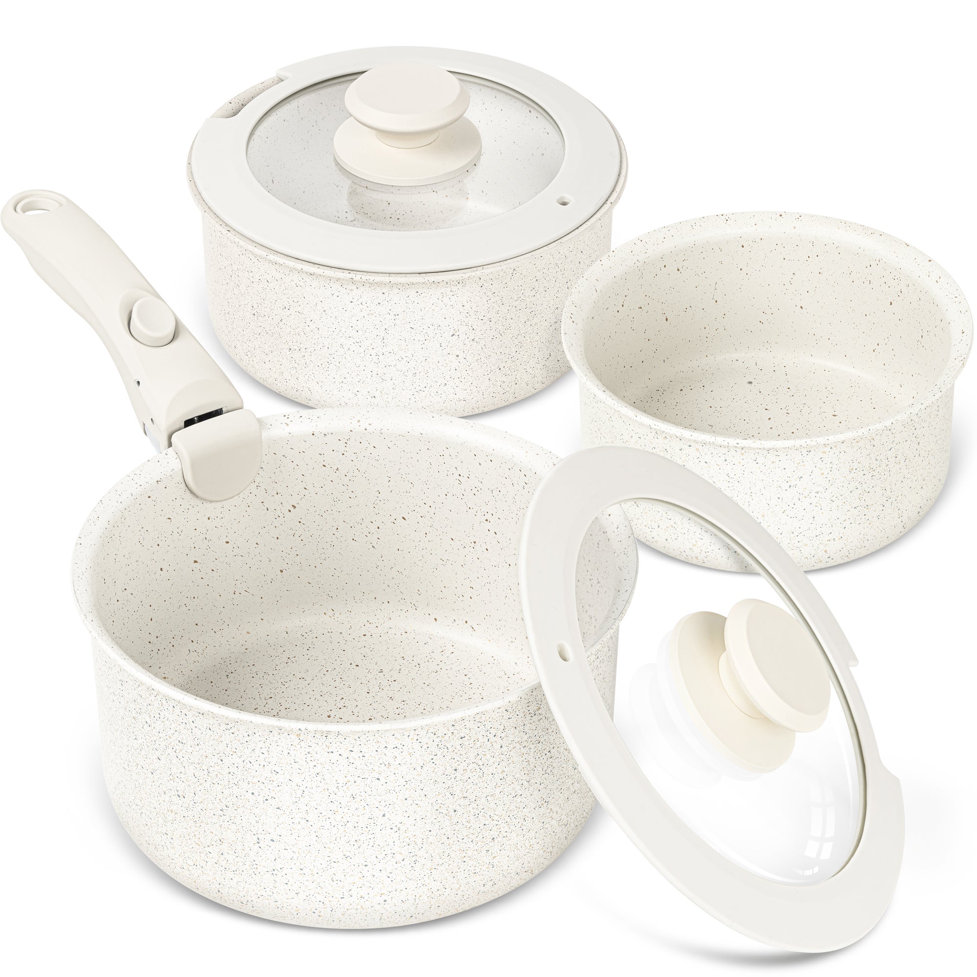 MICHELANGELO Sauce Pan Set, Nonstick 1Qt & 2Qt & 3Qt Pots with Removable Handles