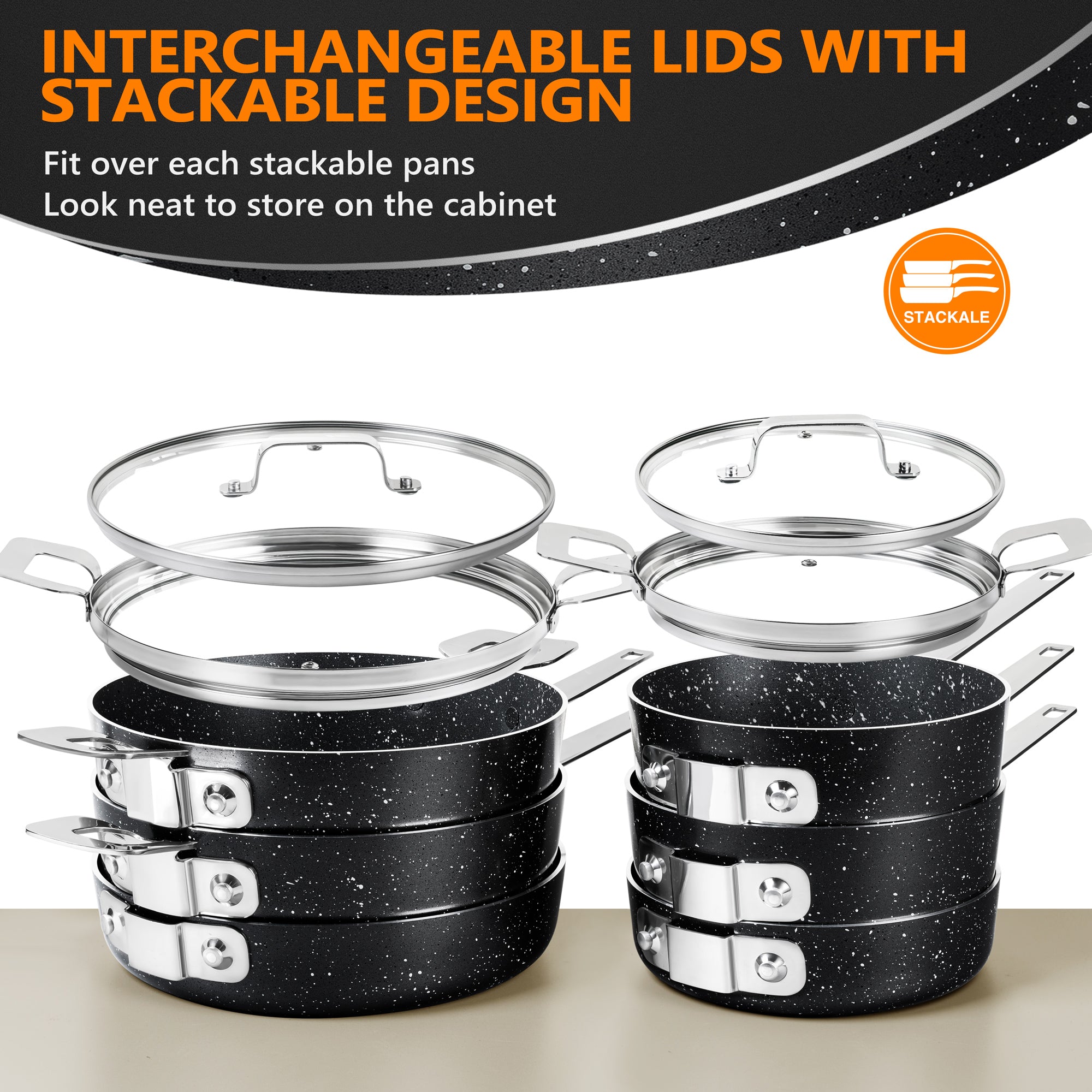 MICHELANGELO Stackable Pots and Pans Set 10 Piece, Saves 55% More Space