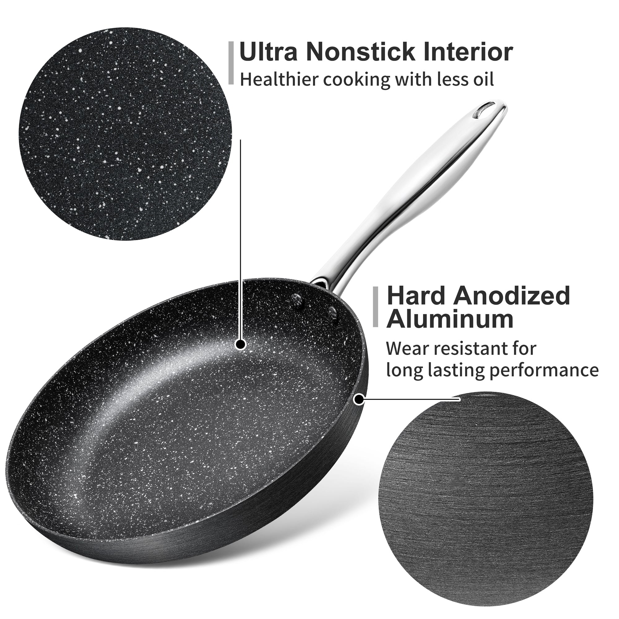 MICHELANGELO 10 Inch Frying Pan with Lid, Hard Anodized Frying Pan Nonstick