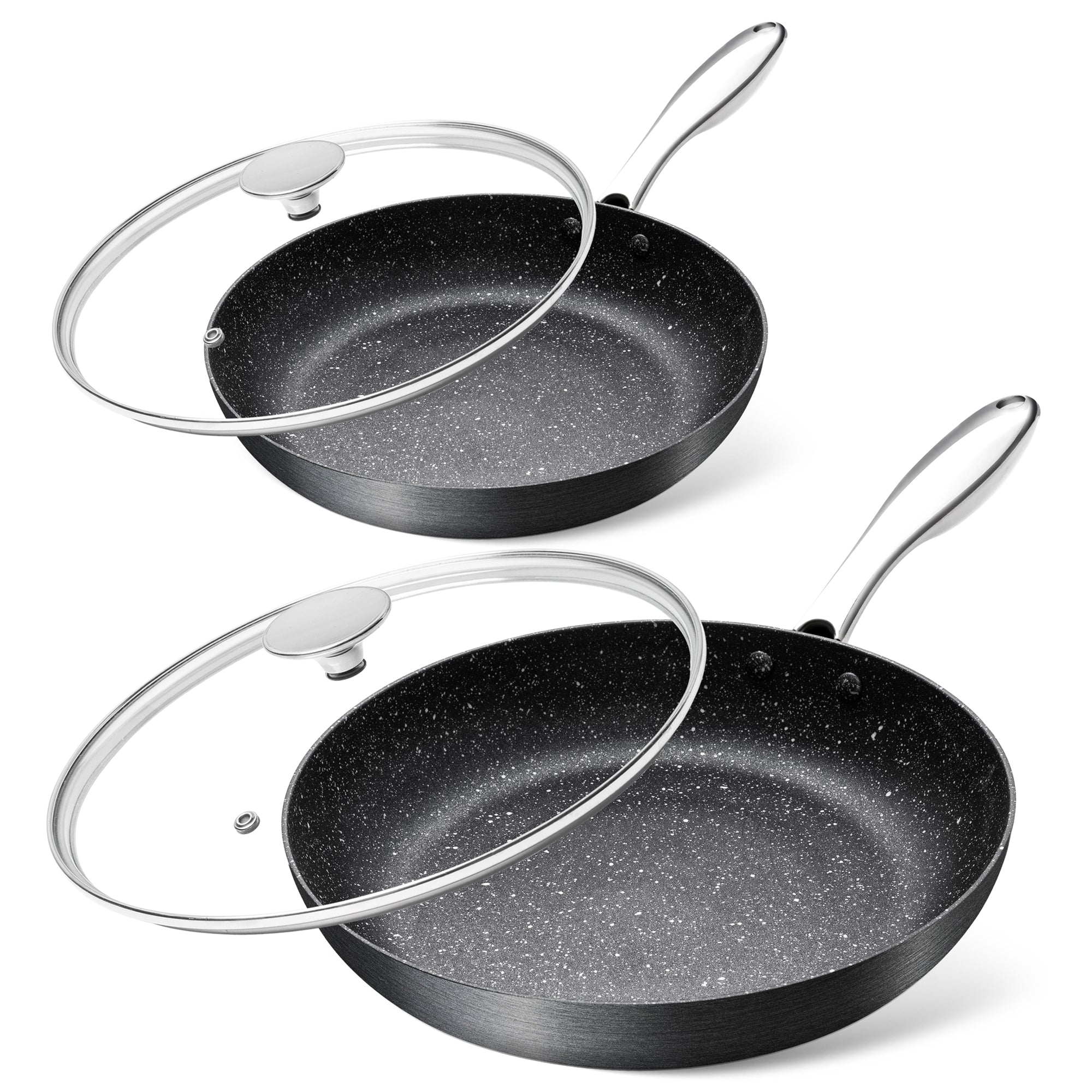 MICHELANGELO Hard Anodized Frying Pans Nonstick with Lid, 9.5" & 11"