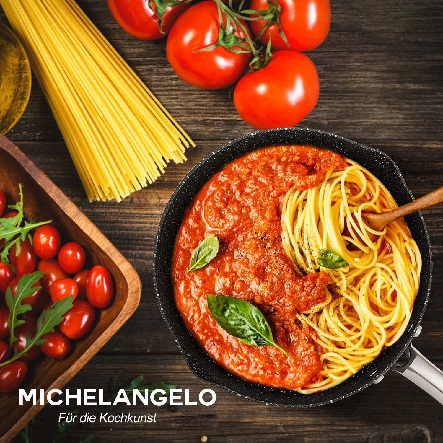 MICHELANGELO 3 Quart Hard Anodized Nonstick Sauce Pan with Strainer Lid & Pour Spouts for Easy Pour