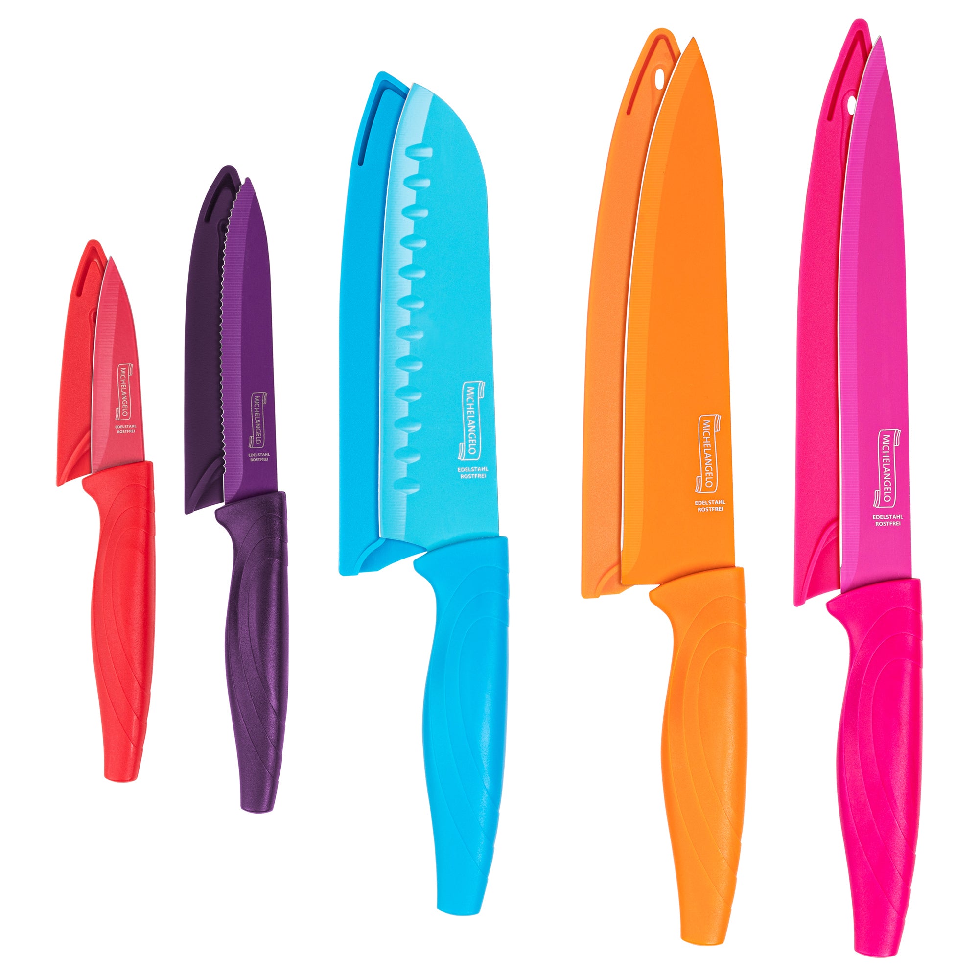 MICHELANGELO Knife Set, Sharp 10-Piece , 5 Rainbow Knives & 5 Sheath Covers