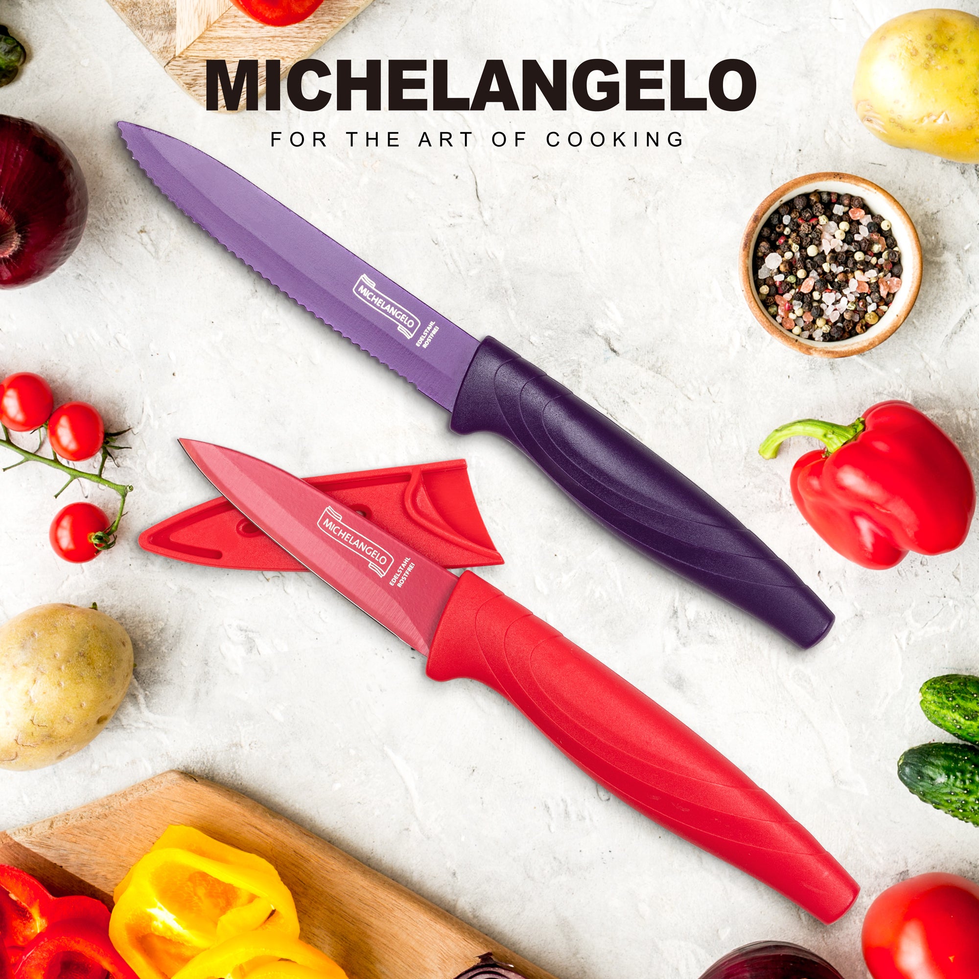 MICHELANGELO Knife Set, Sharp 10-Piece , 5 Rainbow Knives & 5 Sheath Covers