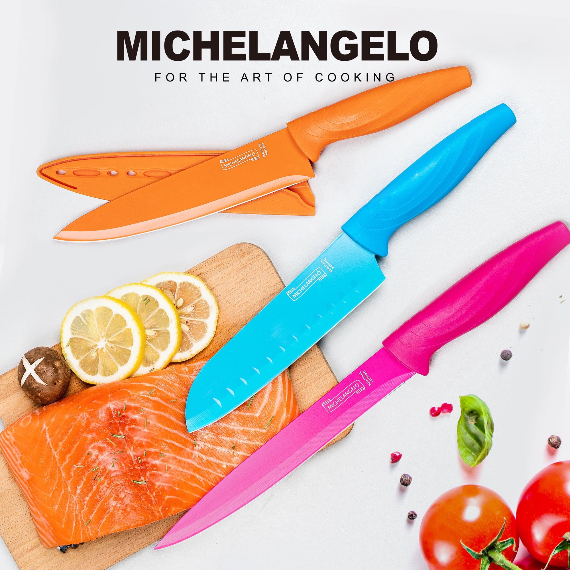 MICHELANGELO Knife Set, Sharp 10-Piece , 5 Rainbow Knives & 5 Sheath Covers