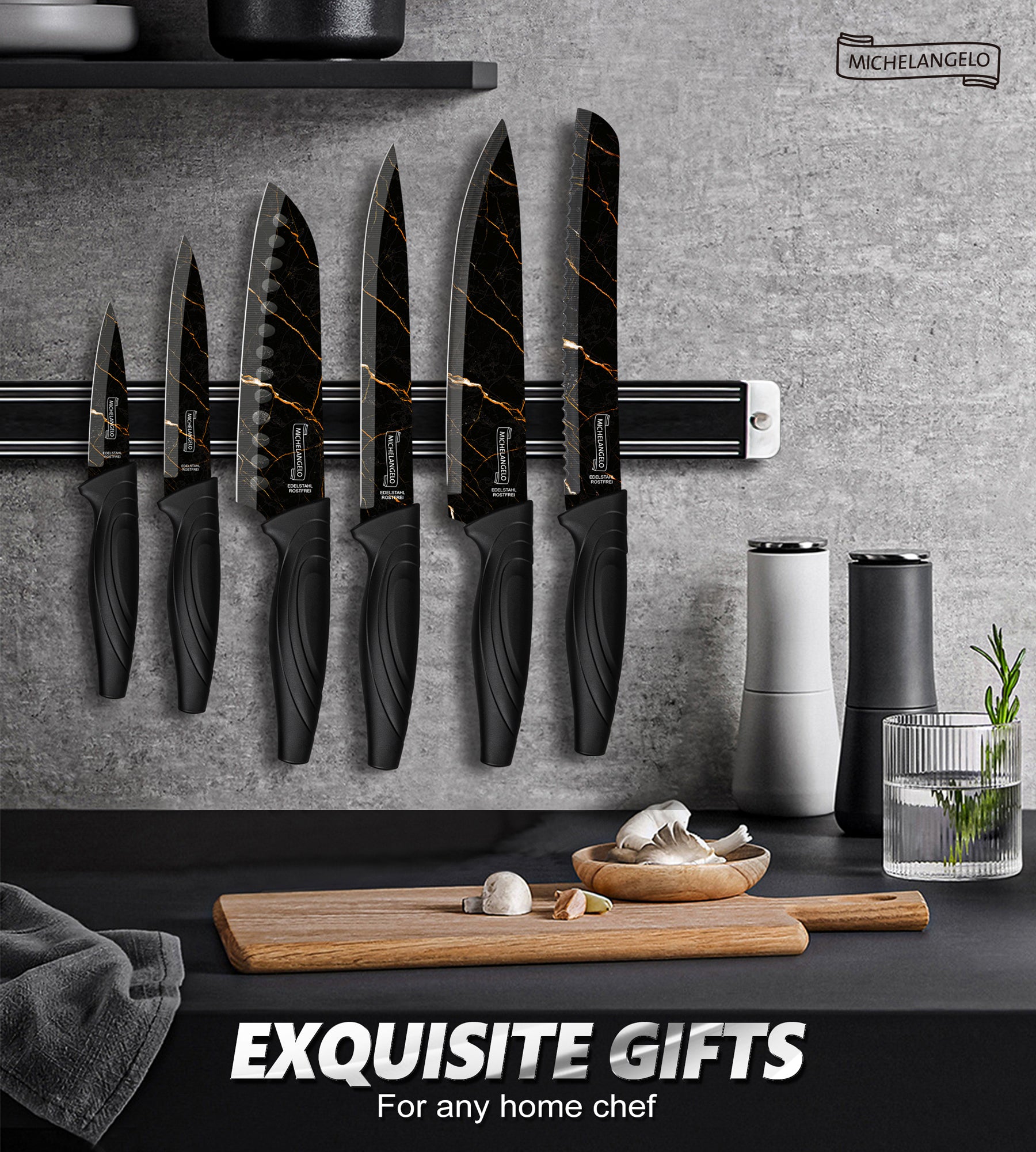 MICHELANGELO Knife Set 6 Piece with Nonstick Granite Coating