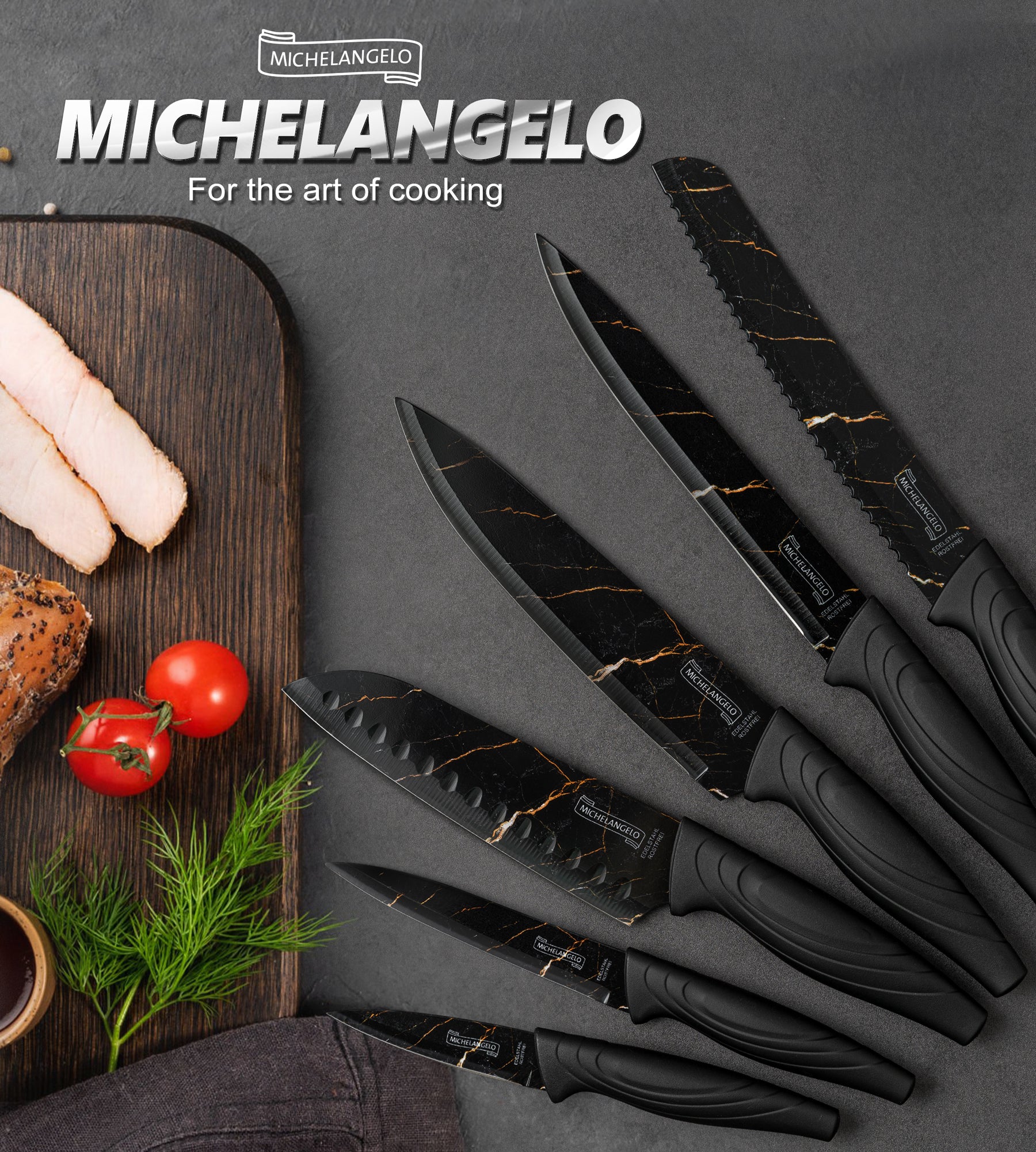 MICHELANGELO Knife Set 6 Piece with Nonstick Granite Coating